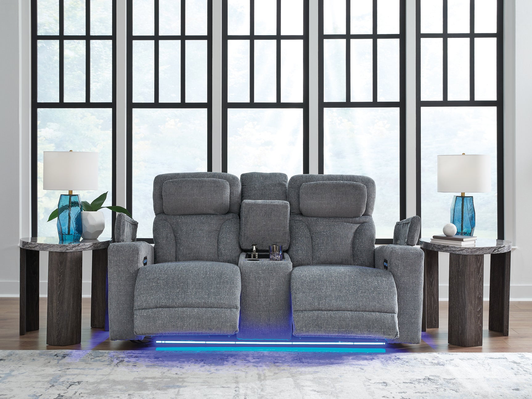 Storage armrest with two cup holders and USB port