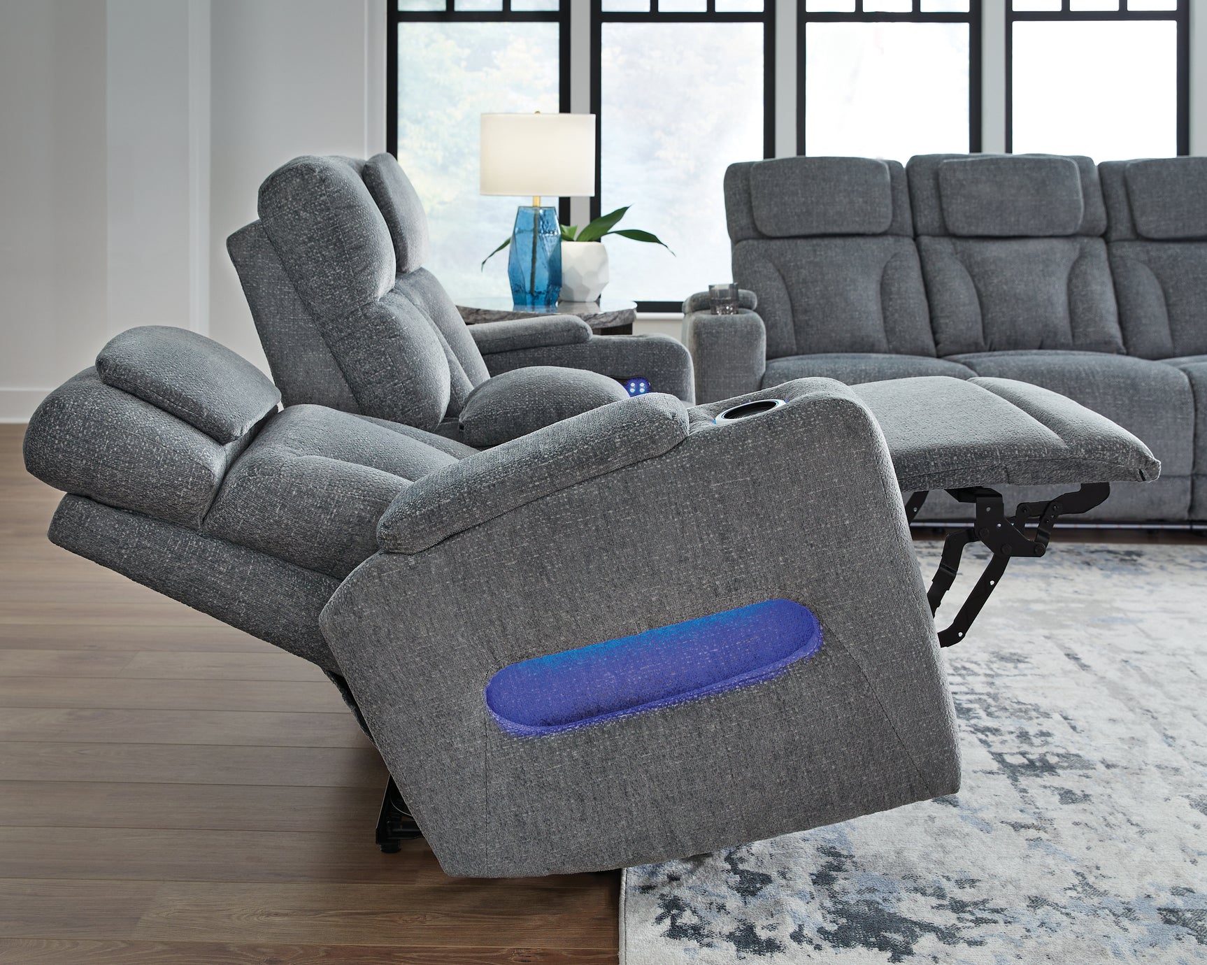 Side angle of steel chenille loveseat