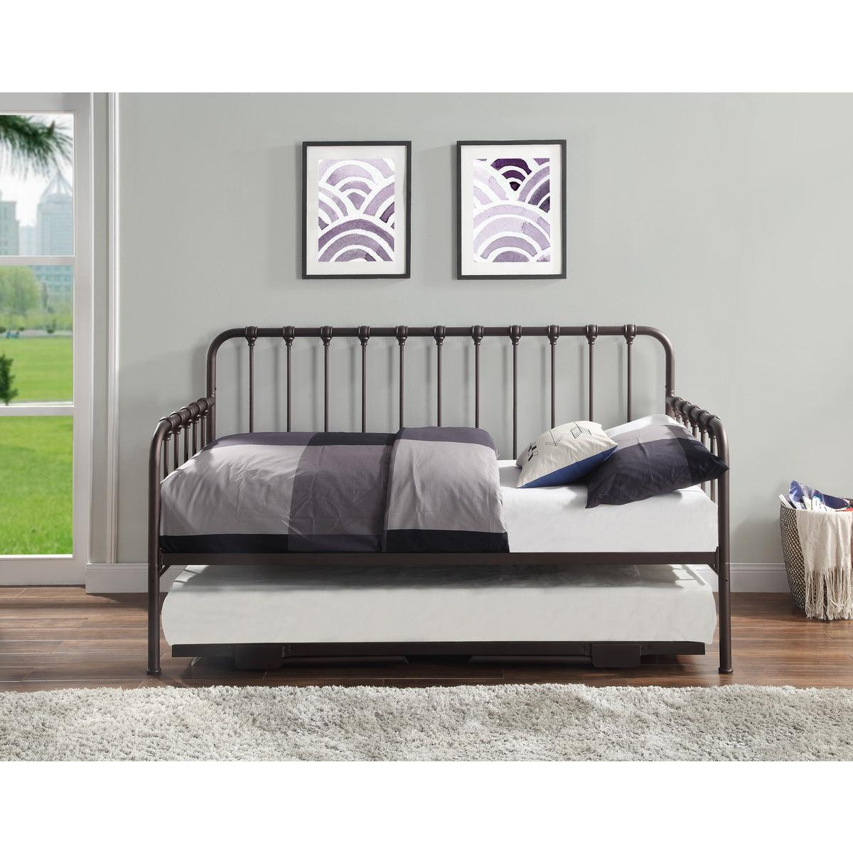 Side view of Constance Dark Bronze Metal Daybed and trundle