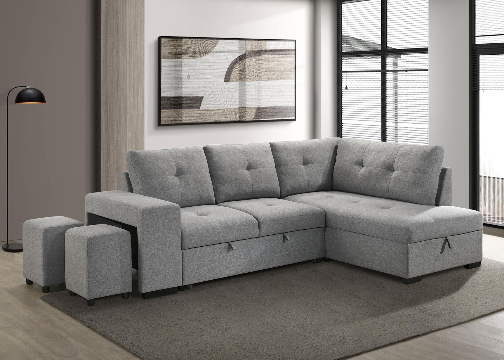 Roanne sleeper sectional sofa chaise with hidden storage open