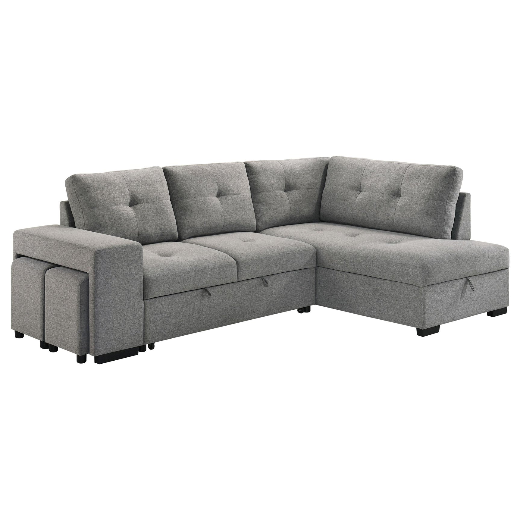 Side view of Roanne grey fabric sleeper sectional sofa