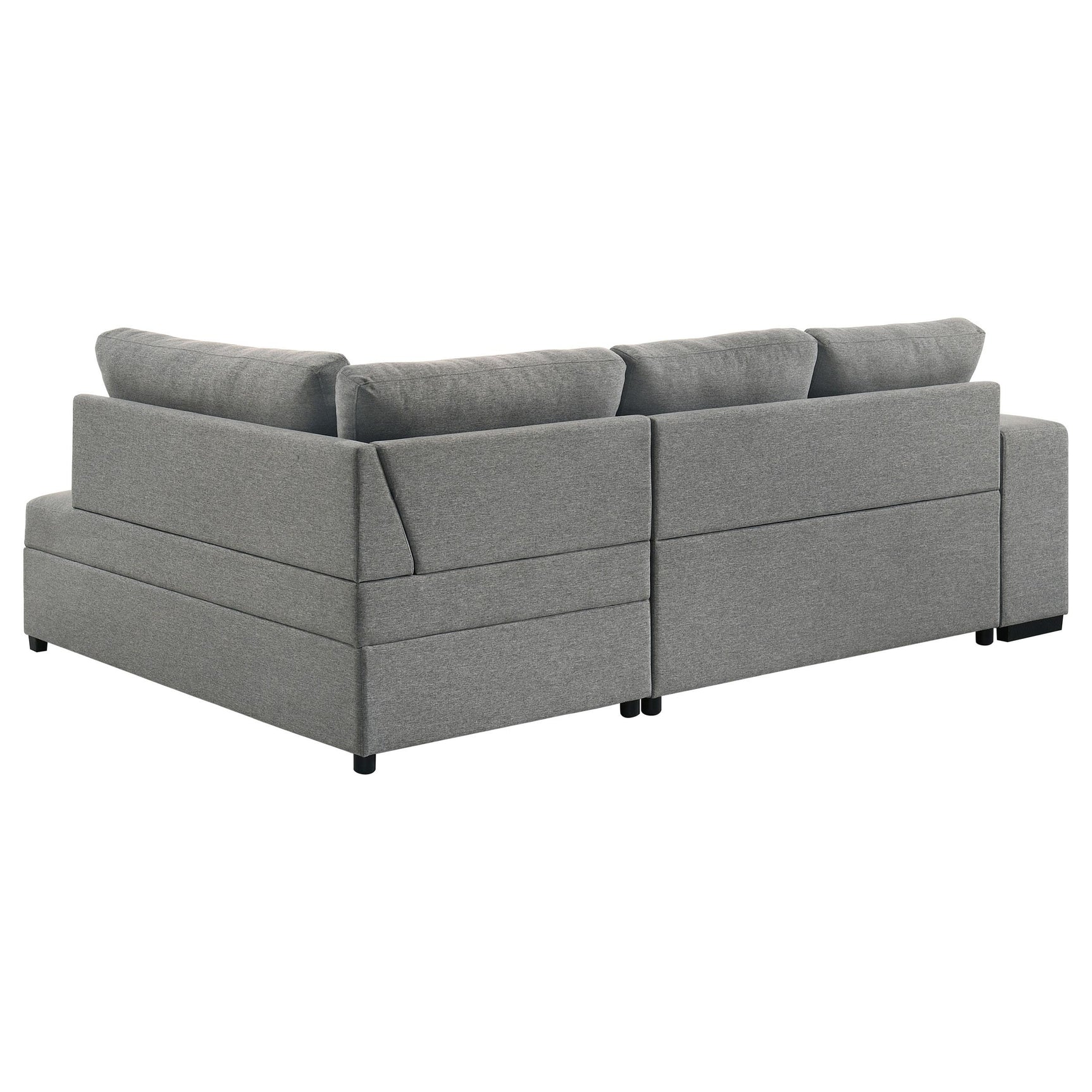 Roanne grey fabric upholstered sleeper sectional sofa angled view with chaise