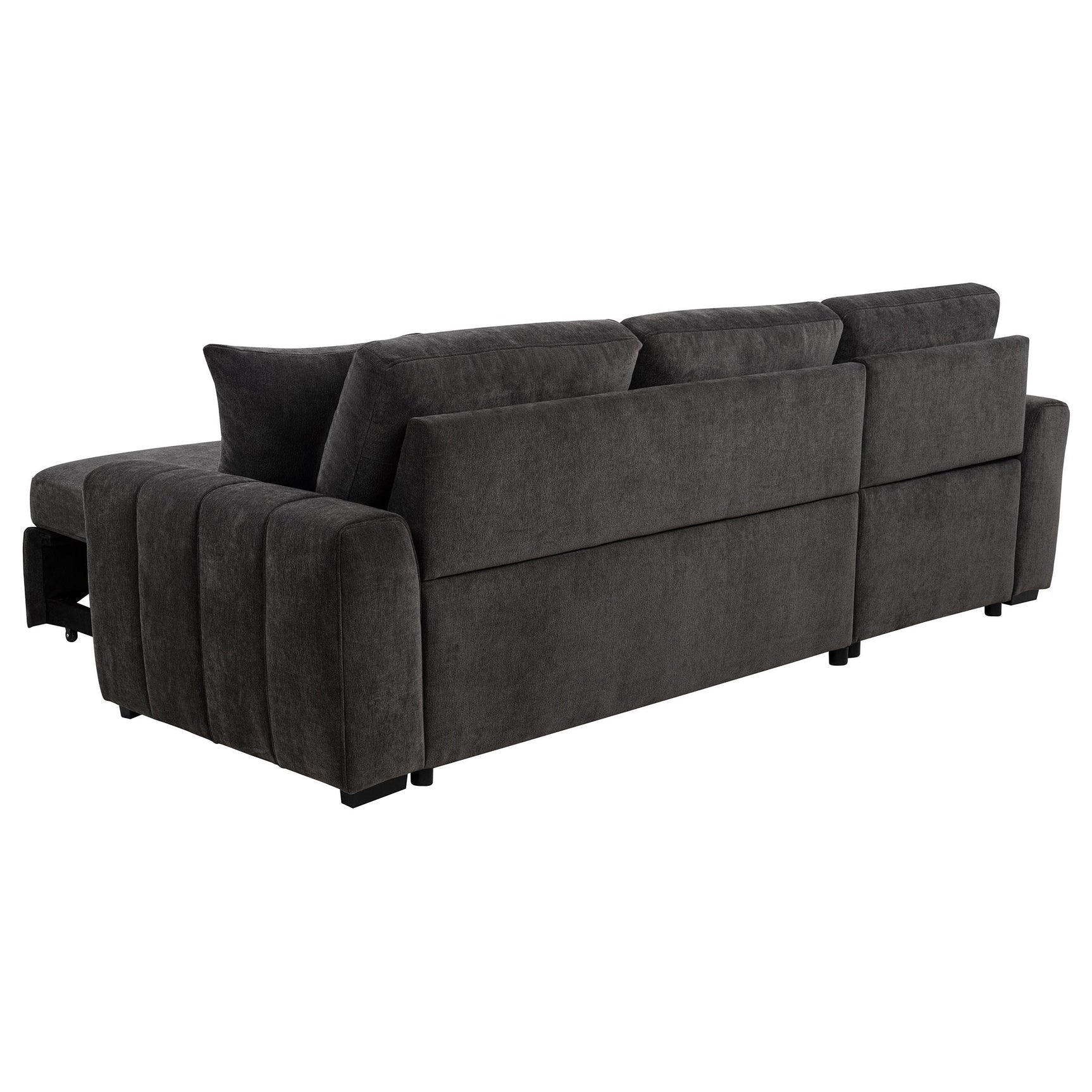 High angle showing seat cushions and chaise
