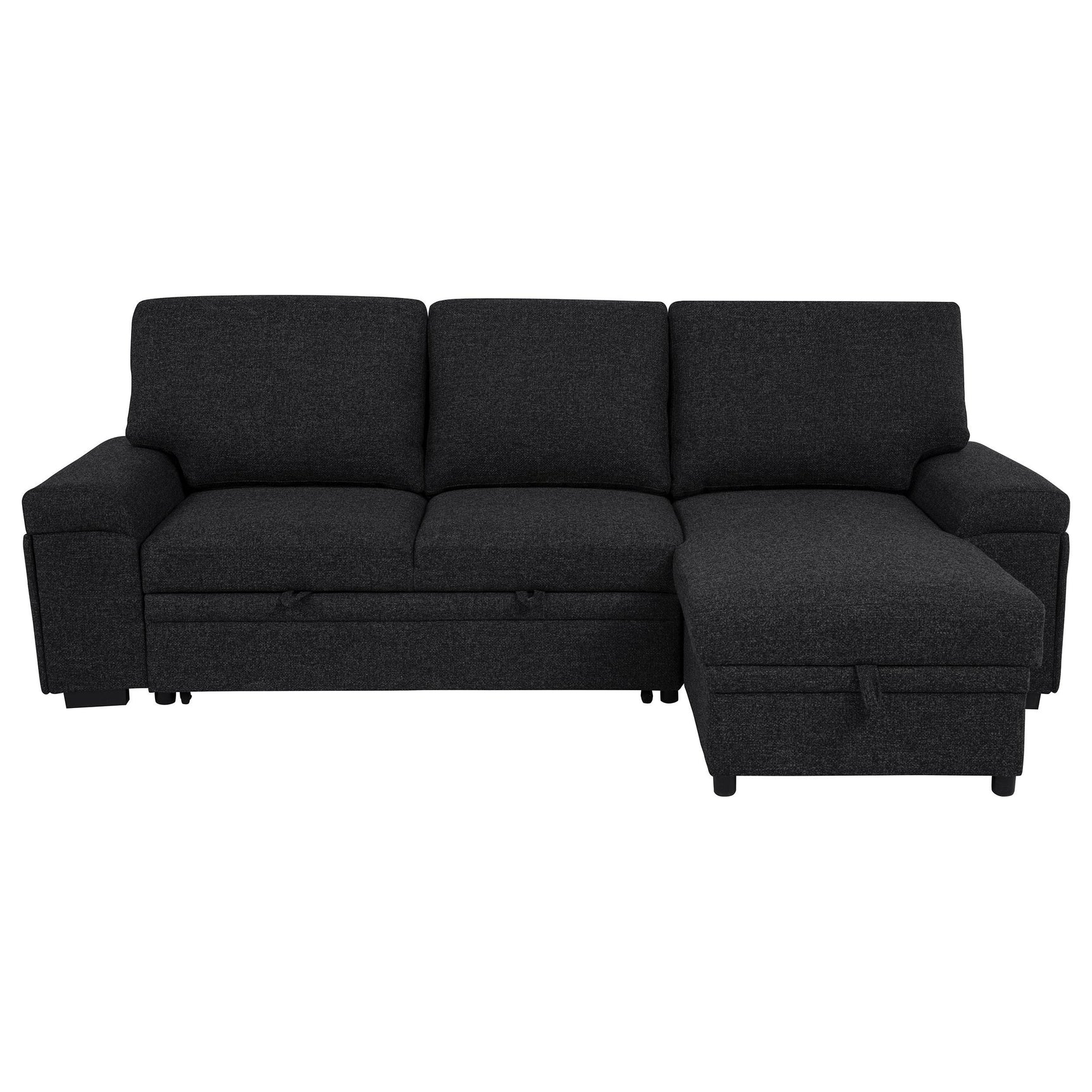 Side view showing chaise storage compartment open