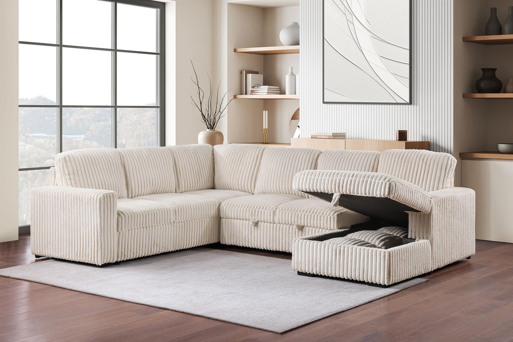 Close-up of corduroy fabric upholstery on Devonshire sectional