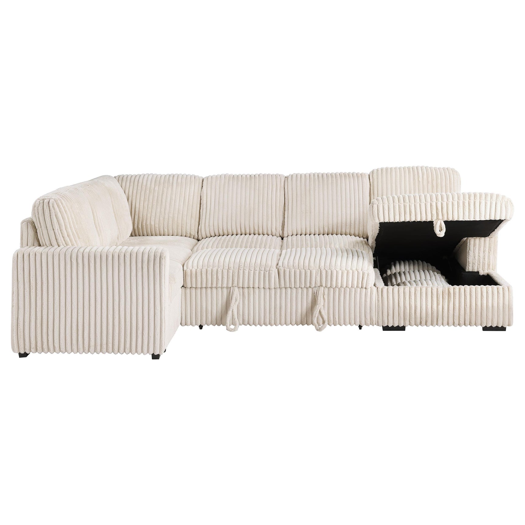 Devonshire Sleeper Sectional Sofa in camel with storage chaise, angled view