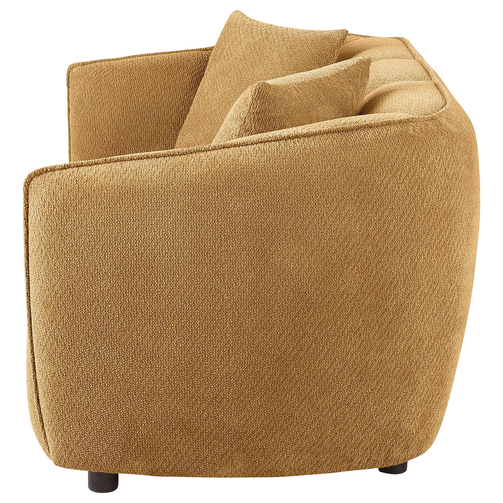 Dark brown wooden legs supporting loveseat