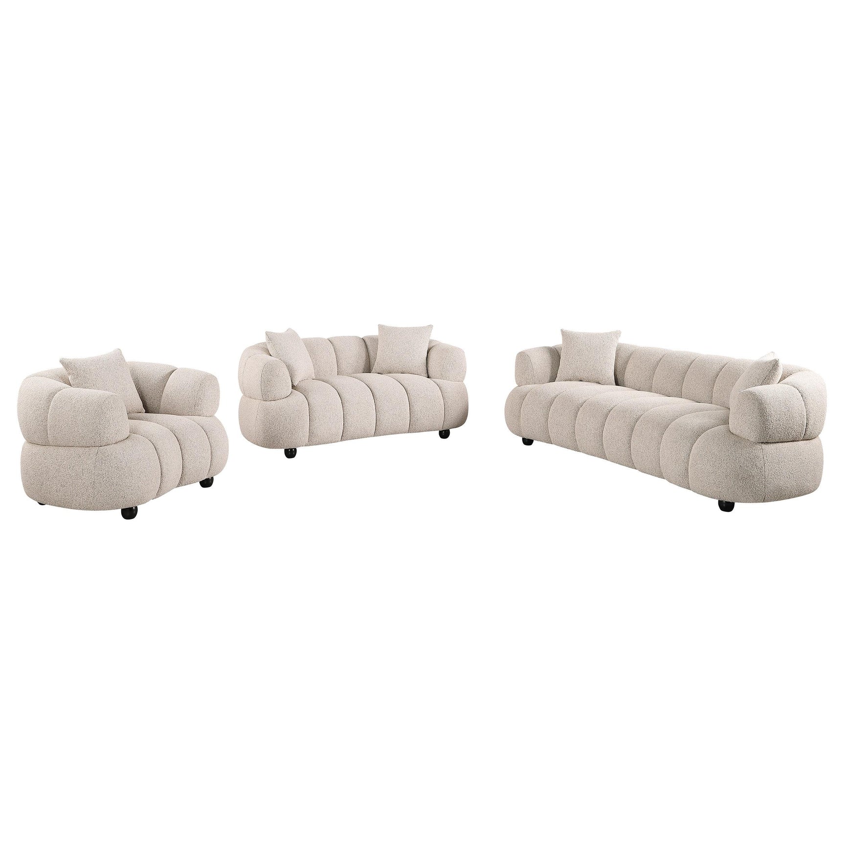 Whitney Contemporary Channel Tufted Boucle Upholstered Sofa Set