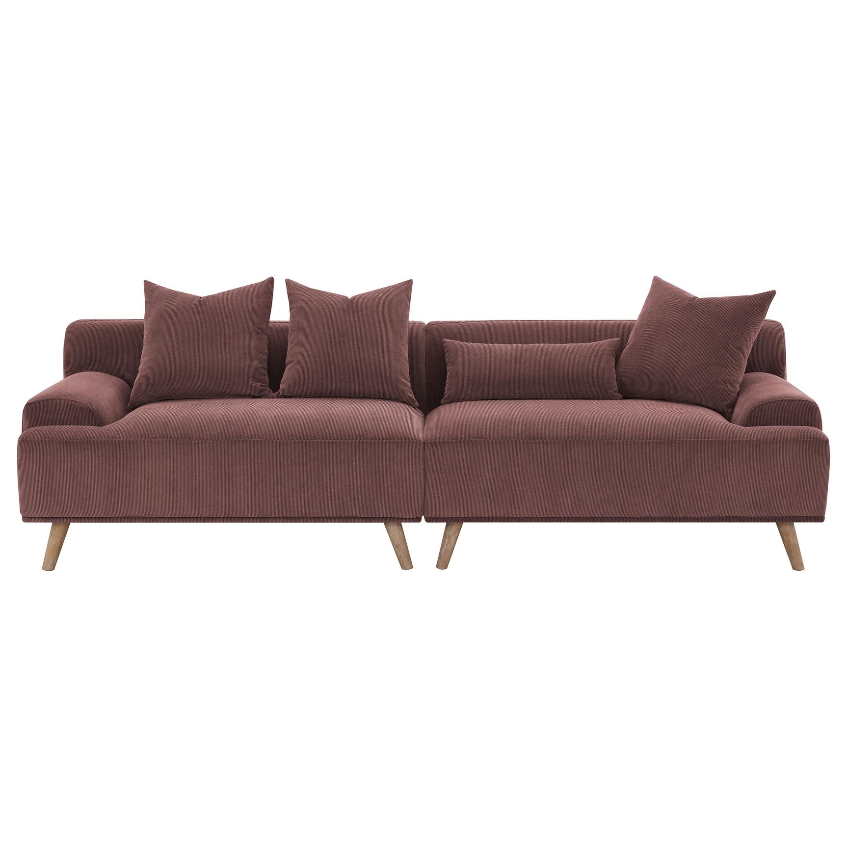 Side view of Elizabeth Corduroy Upholstered Extra Long Sofa Wine Red