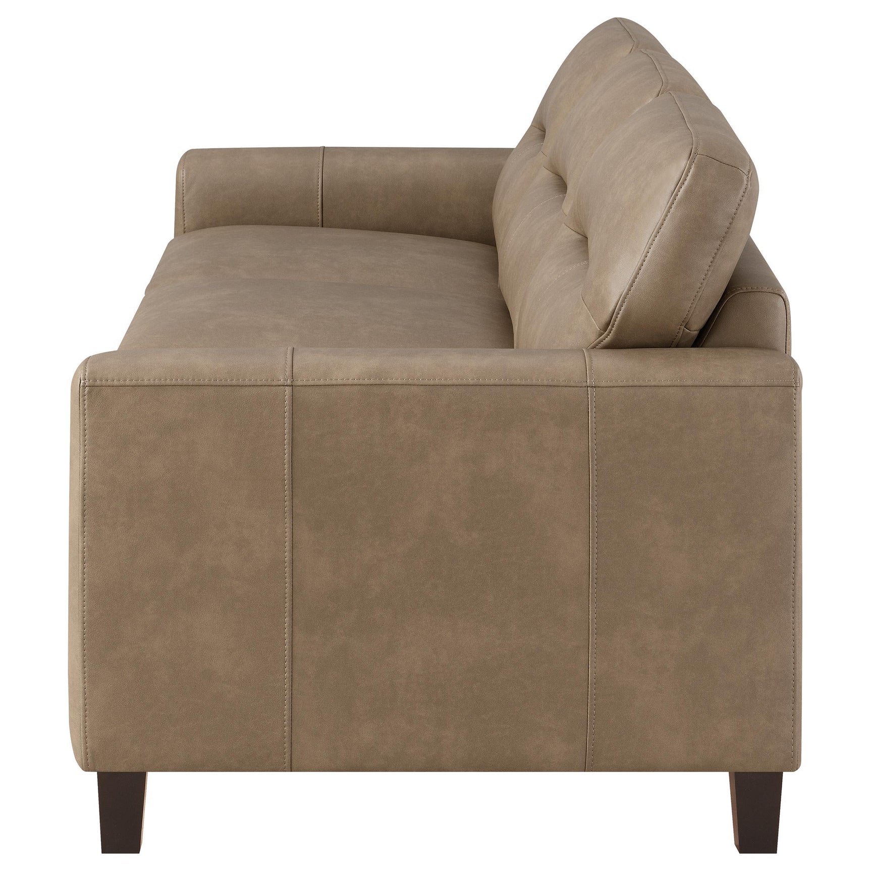 Side profile of Scotland brown faux leather sofa