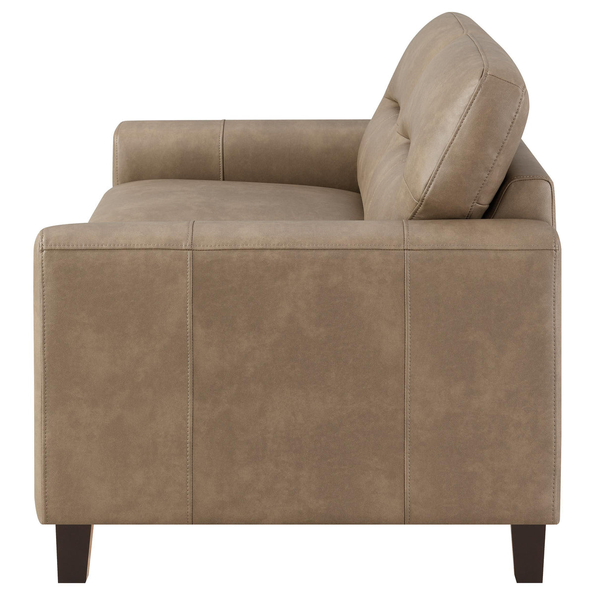 Scotland brown faux leather upholstered track arm chair angled view
