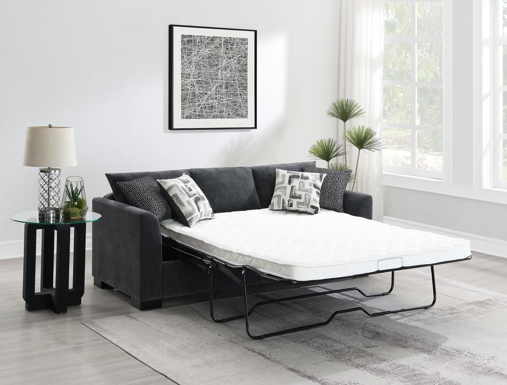Close-up of dark grey fabric upholstery