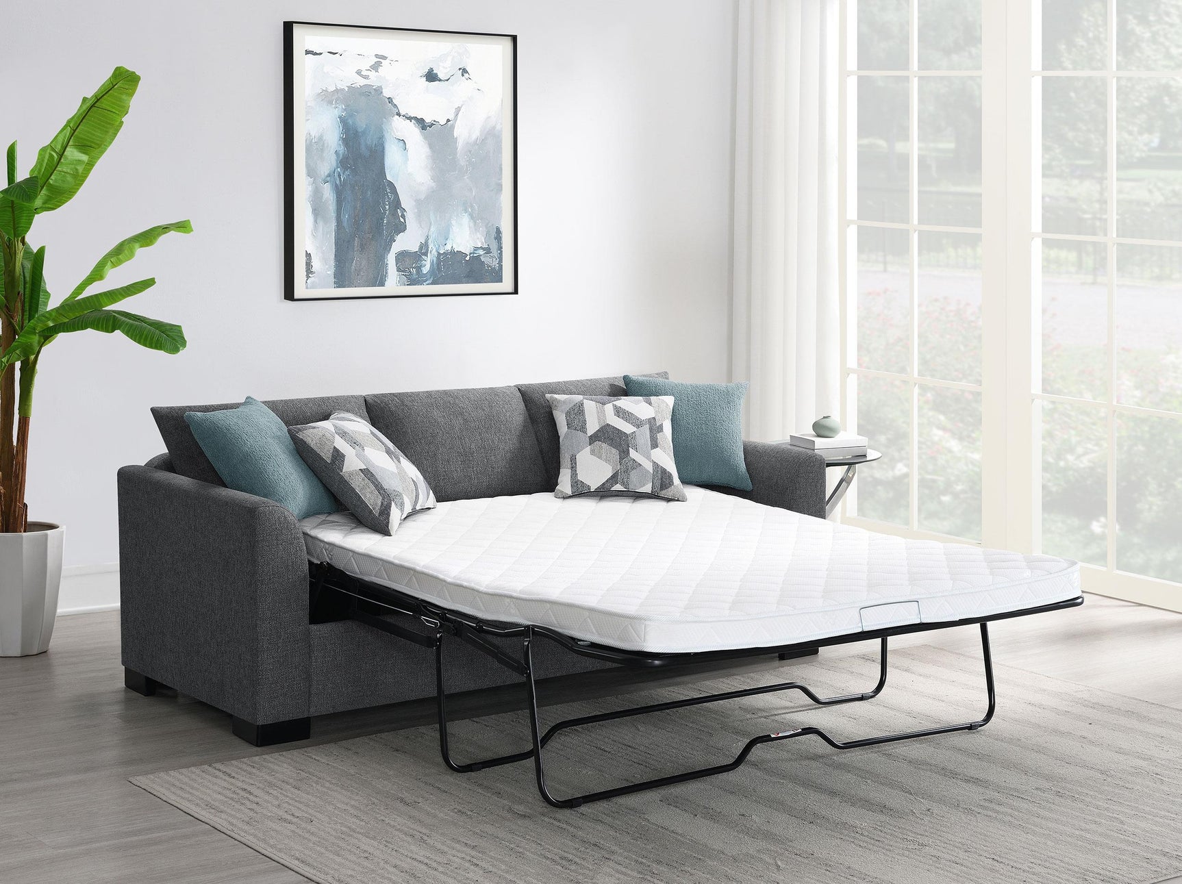 Storey Sleeper Sectional Sofa showing sleeper bed opened