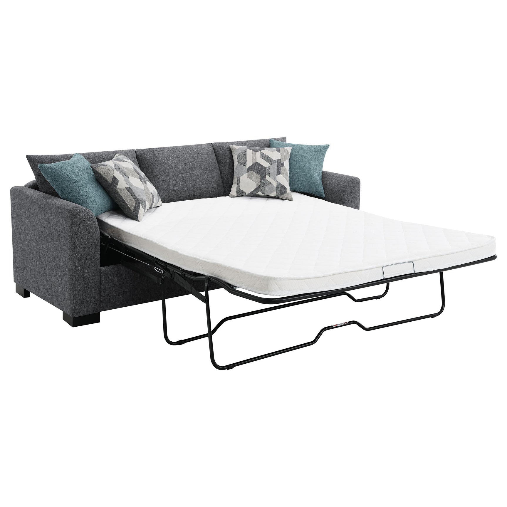 Grey fabric upholstery detail on sectional chaise