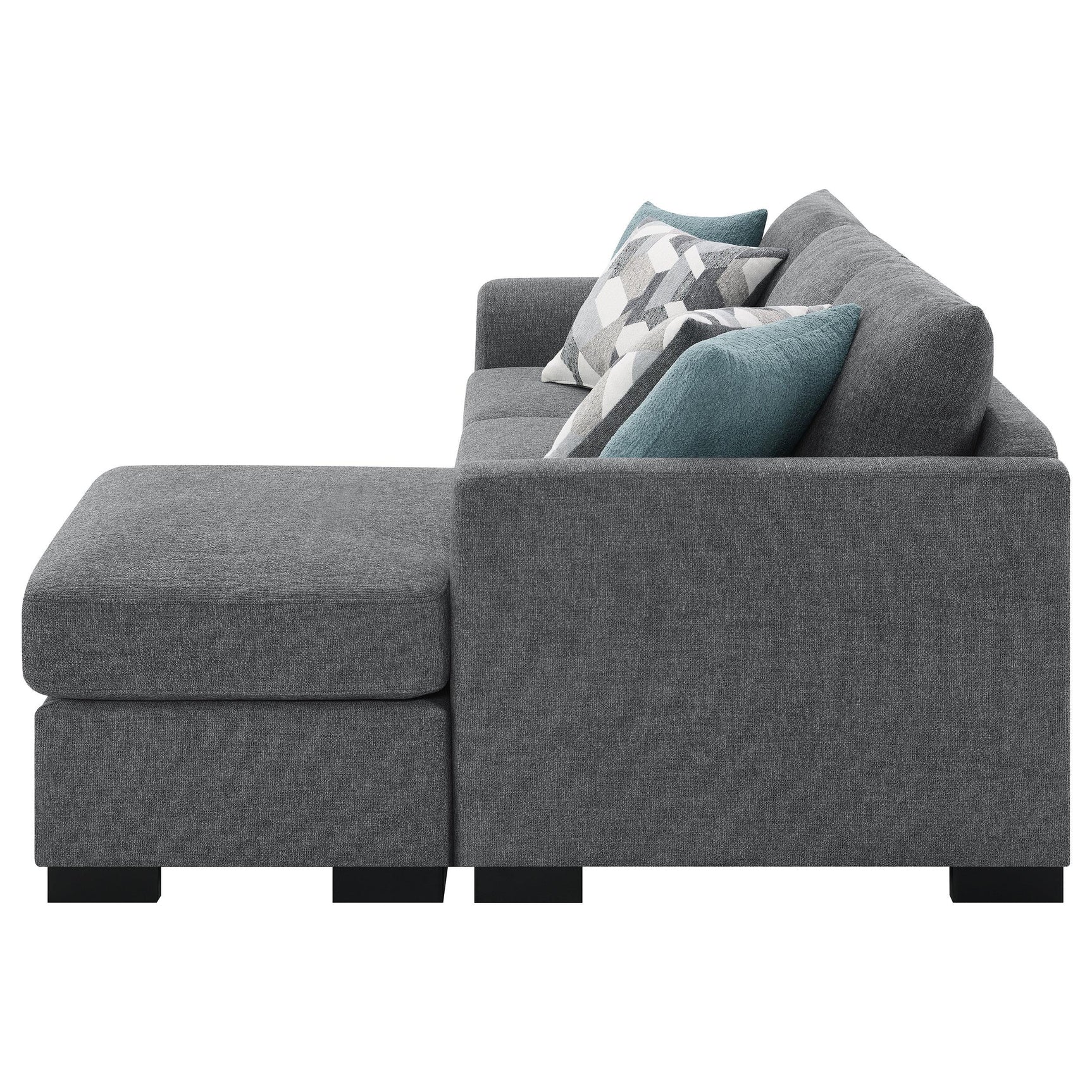 Sectional sofa chaise from side angle