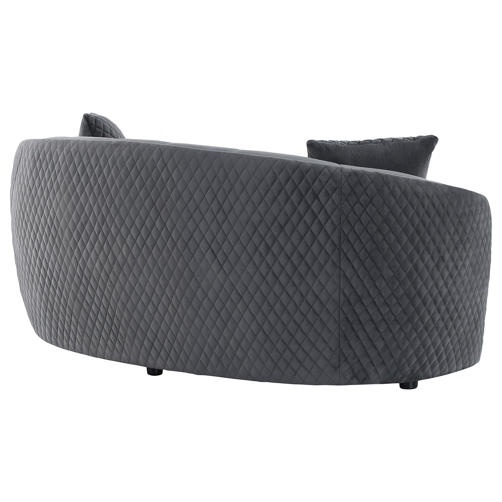 Brookside loveseat showing sloping arms and gold trim