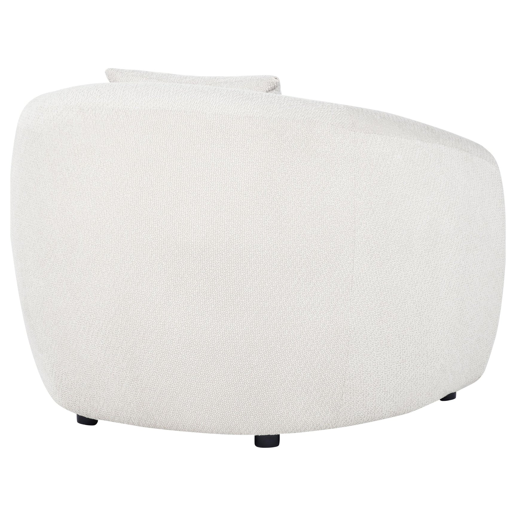 Side angle showing curved design of Isabella accent chair