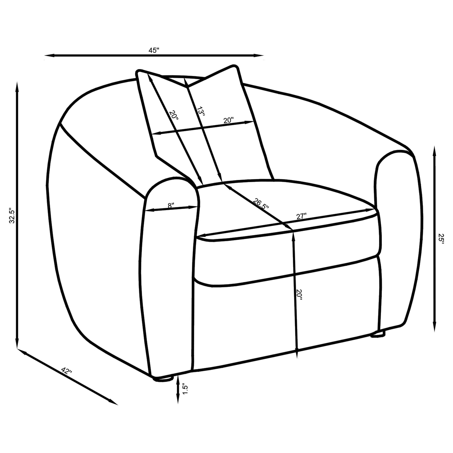 Front angle showing overall silhouette of Isabella accent chair