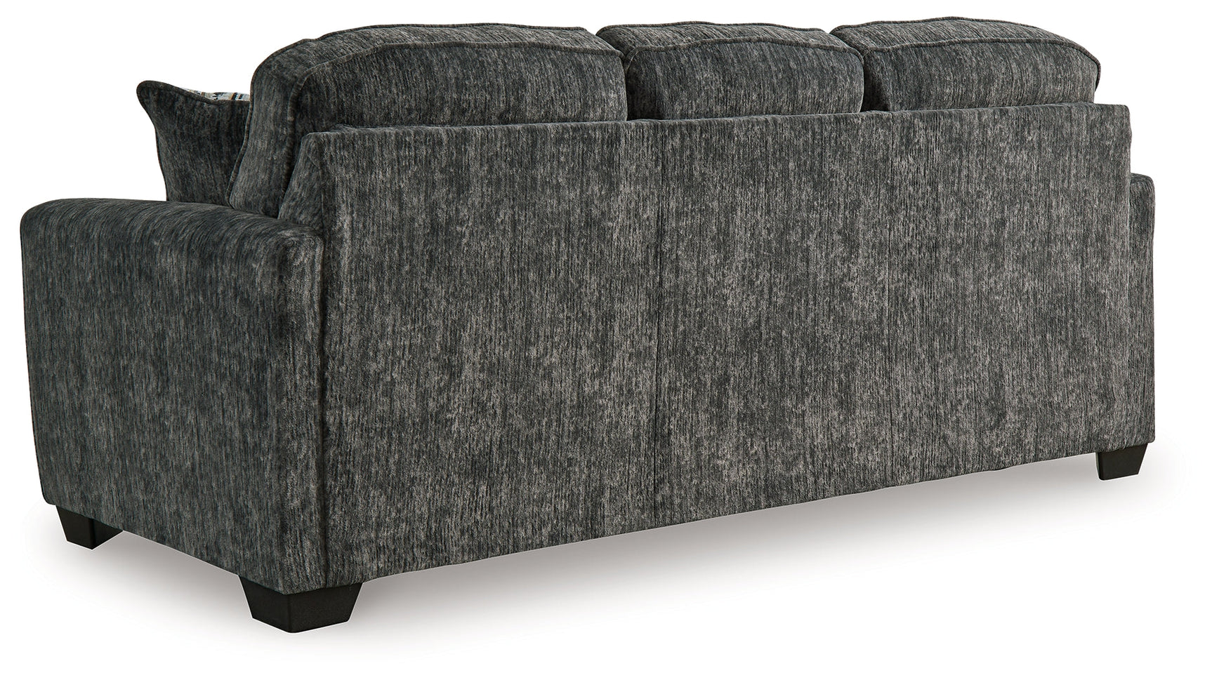 Side profile of Lonoke Gunmetal Velvet Sofa