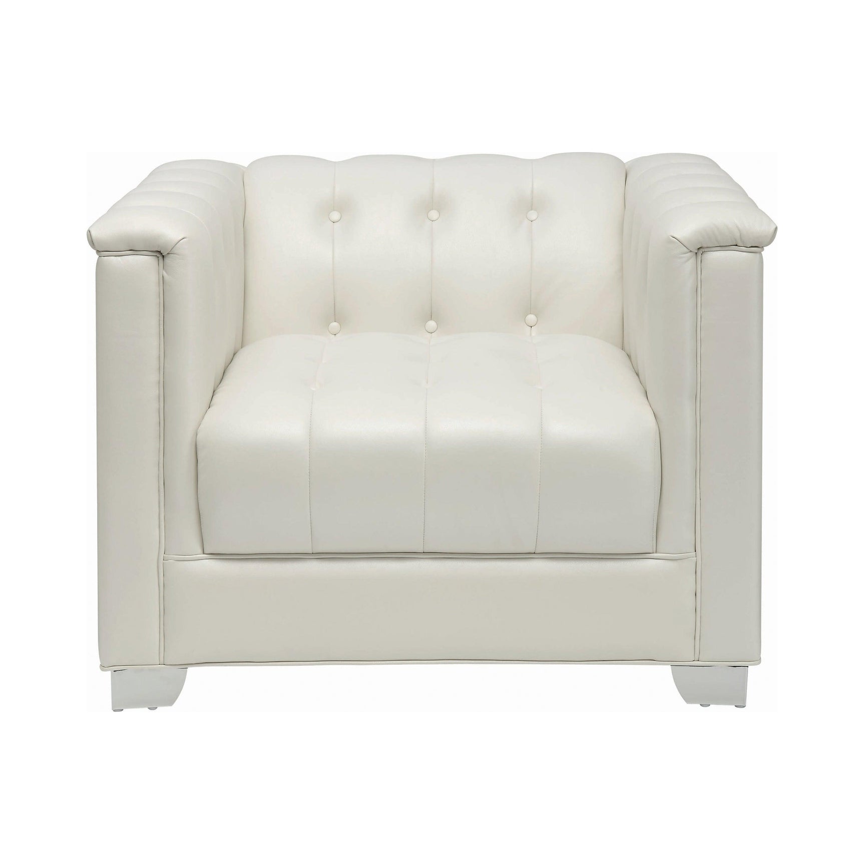 Rear angle of Chaviano Ottoman with pearl white leatherette