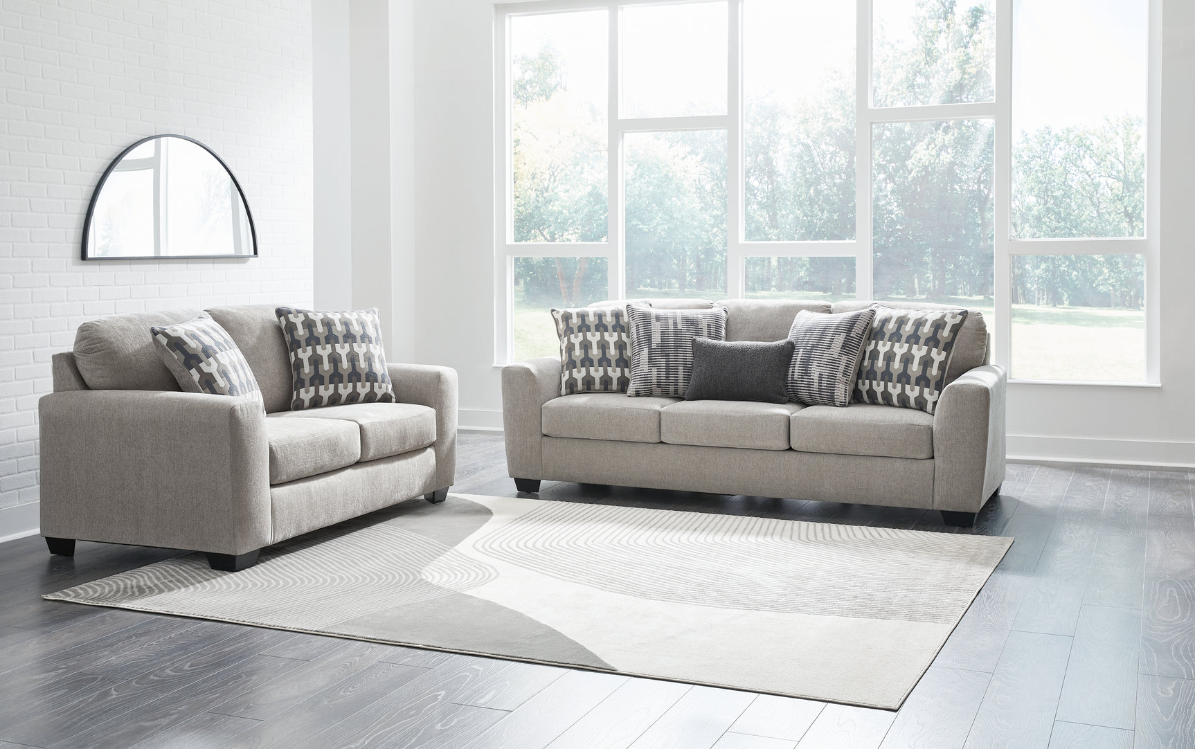 Side view of Avenal Flannel Park Sofa and Loveseat set