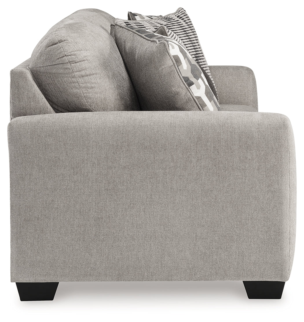 Side profile of sofa in flannel fabric