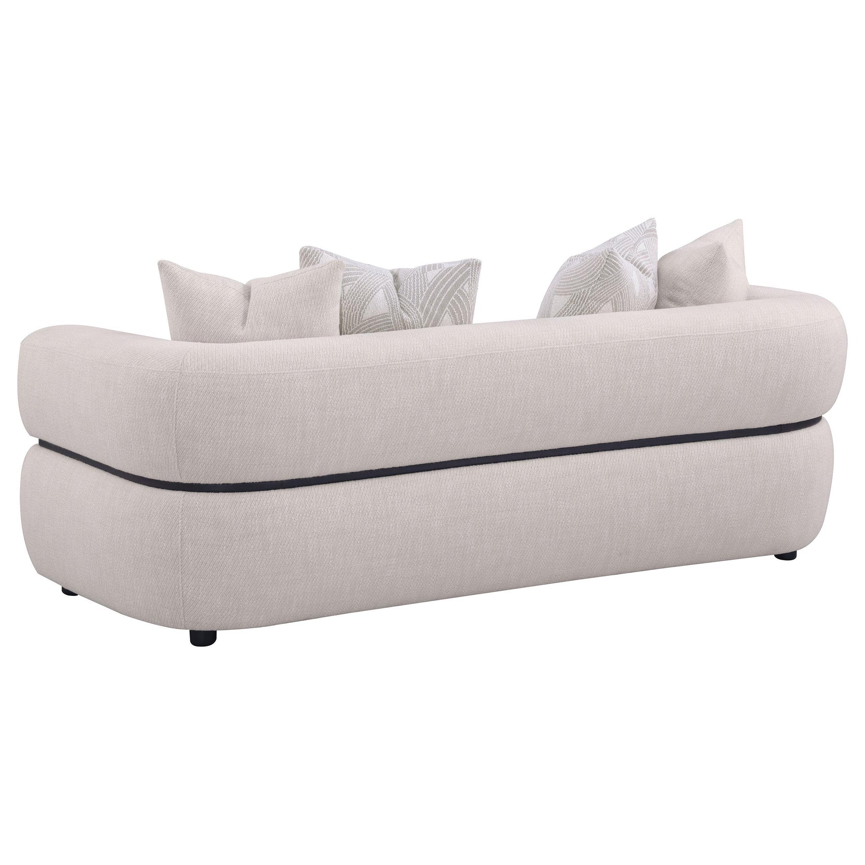 Side angle of Jeanette beige fabric sofa