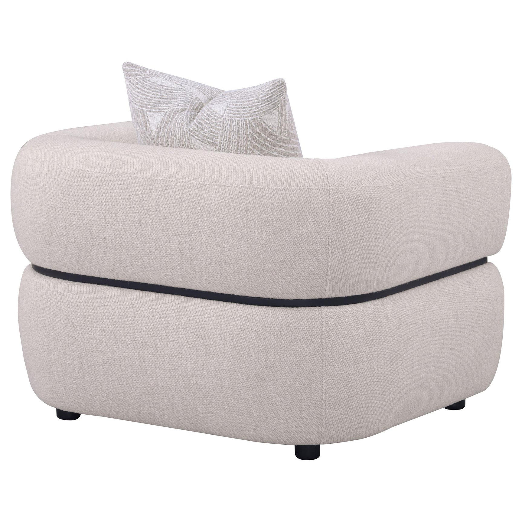 Wide arched armrest of Jeanette chair in beige fabric