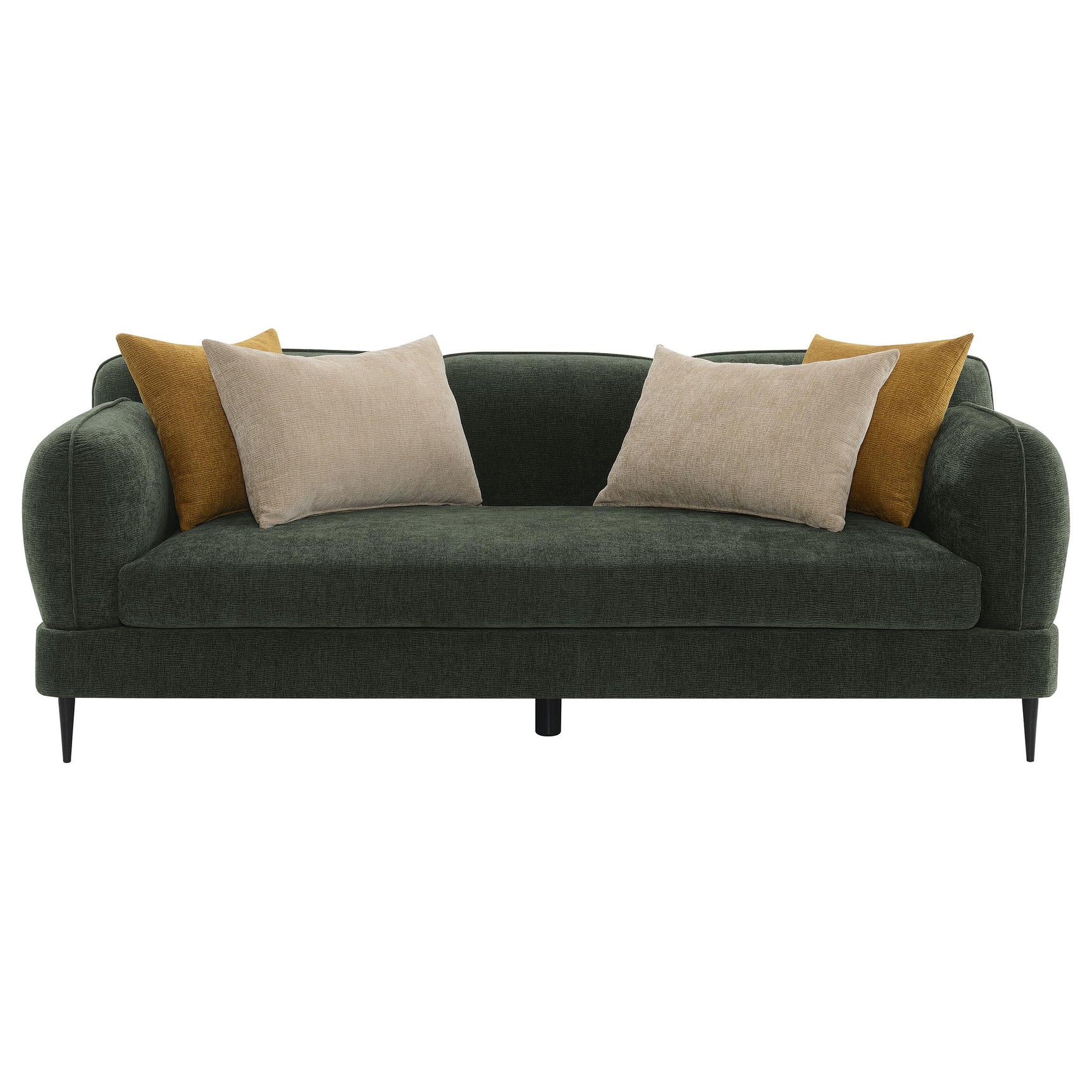 Detail of fabric and armrest on loveseat