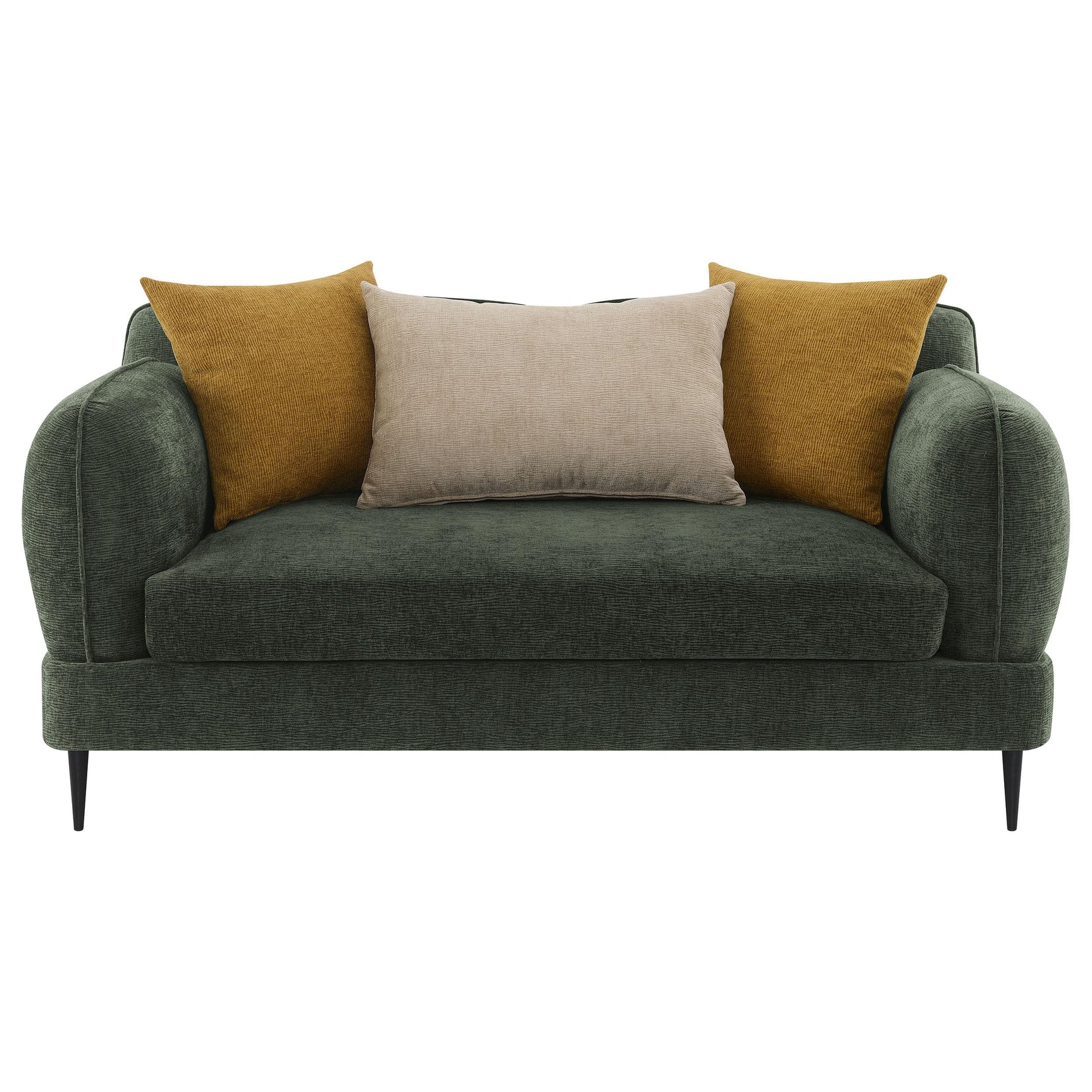 Soba Loveseat side angle showing metal legs