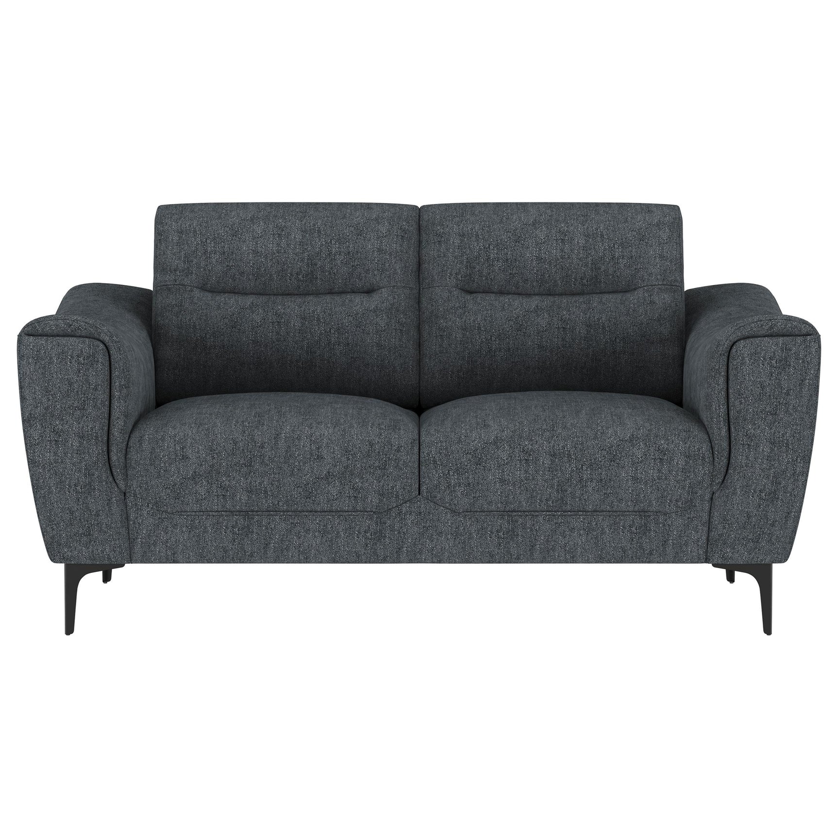 Modern metal legs of Nolan loveseat close-up