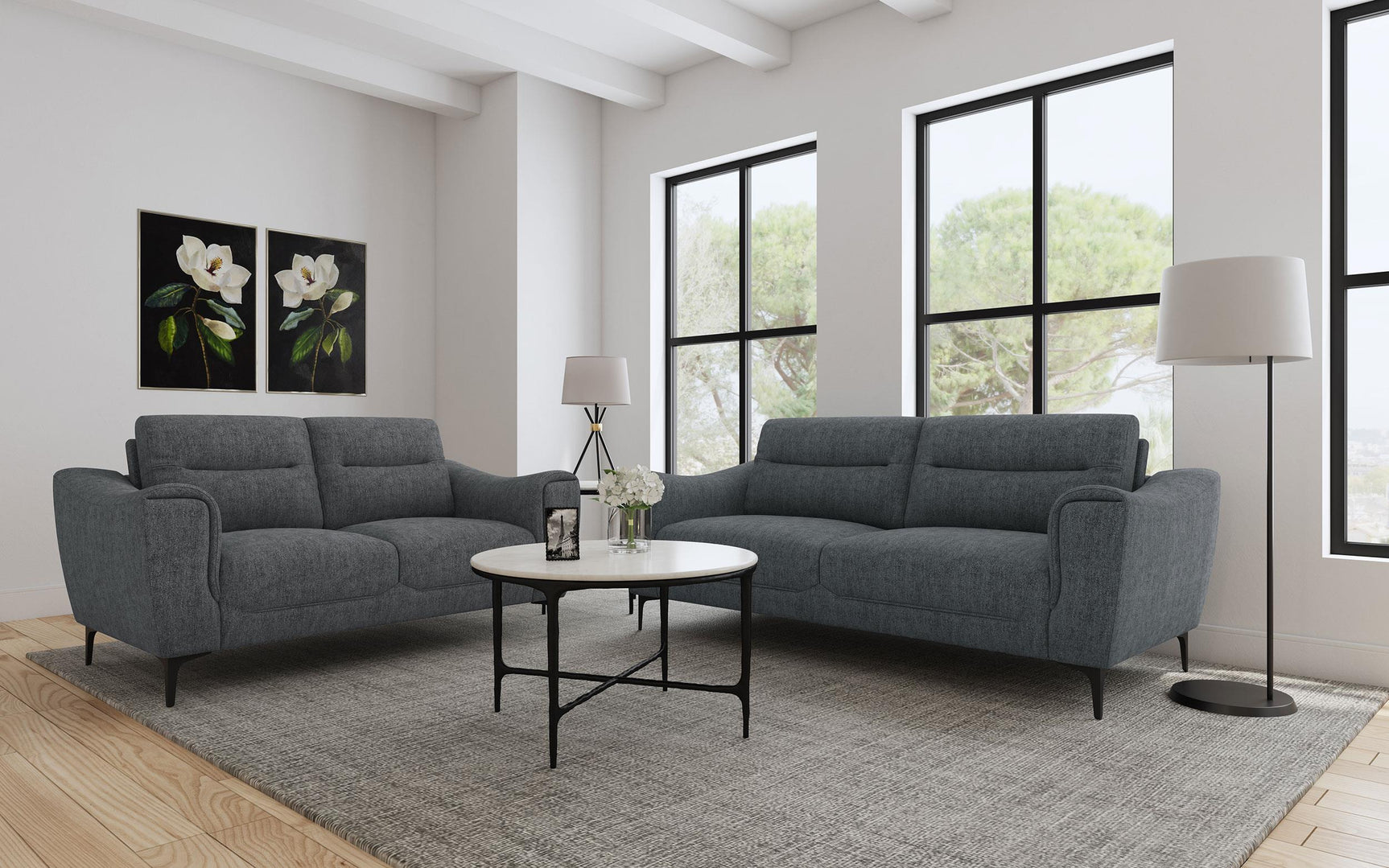 Overall view of Nolan loveseat in living space