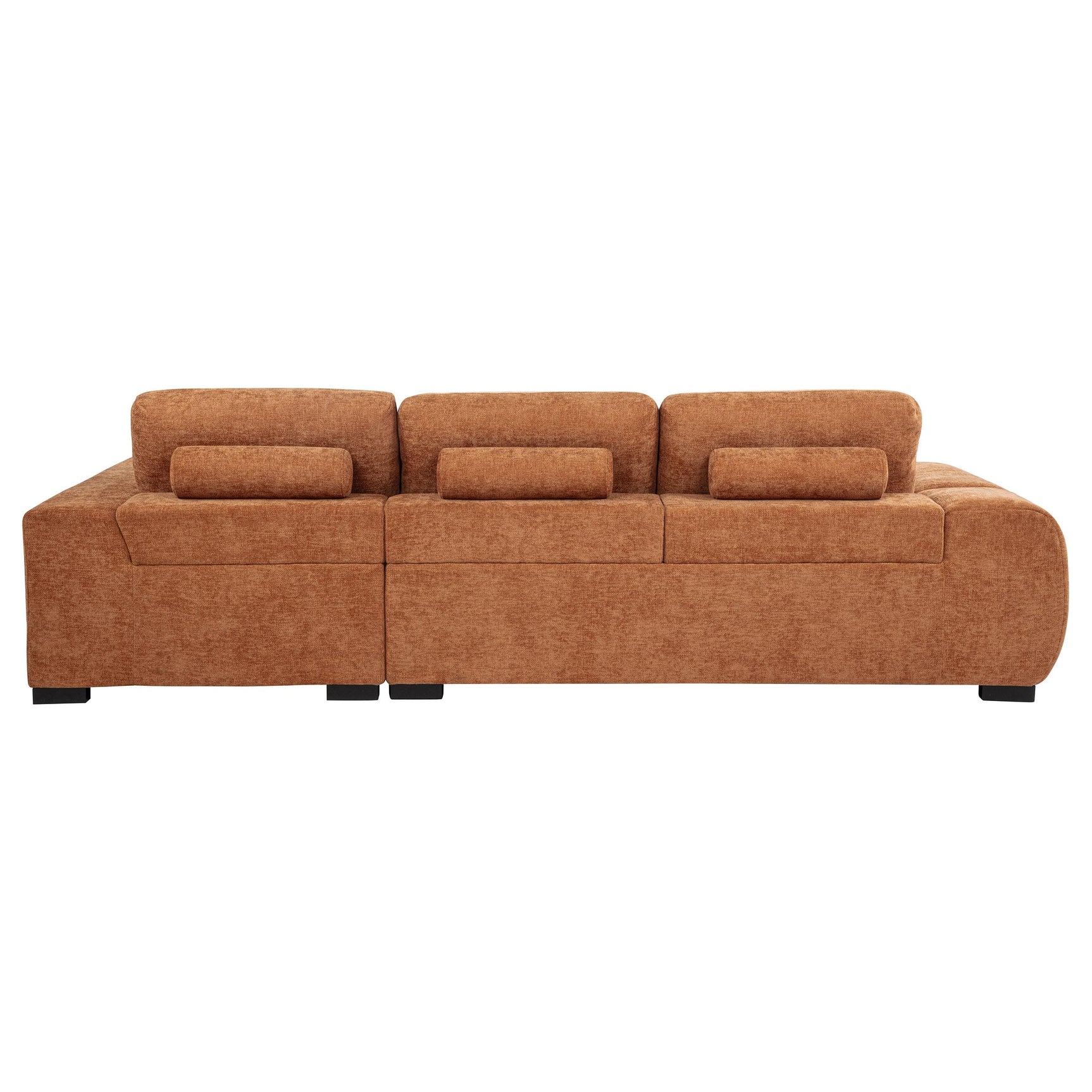 Room setting featuring Octavia orange fabric sectional chaise sofa
