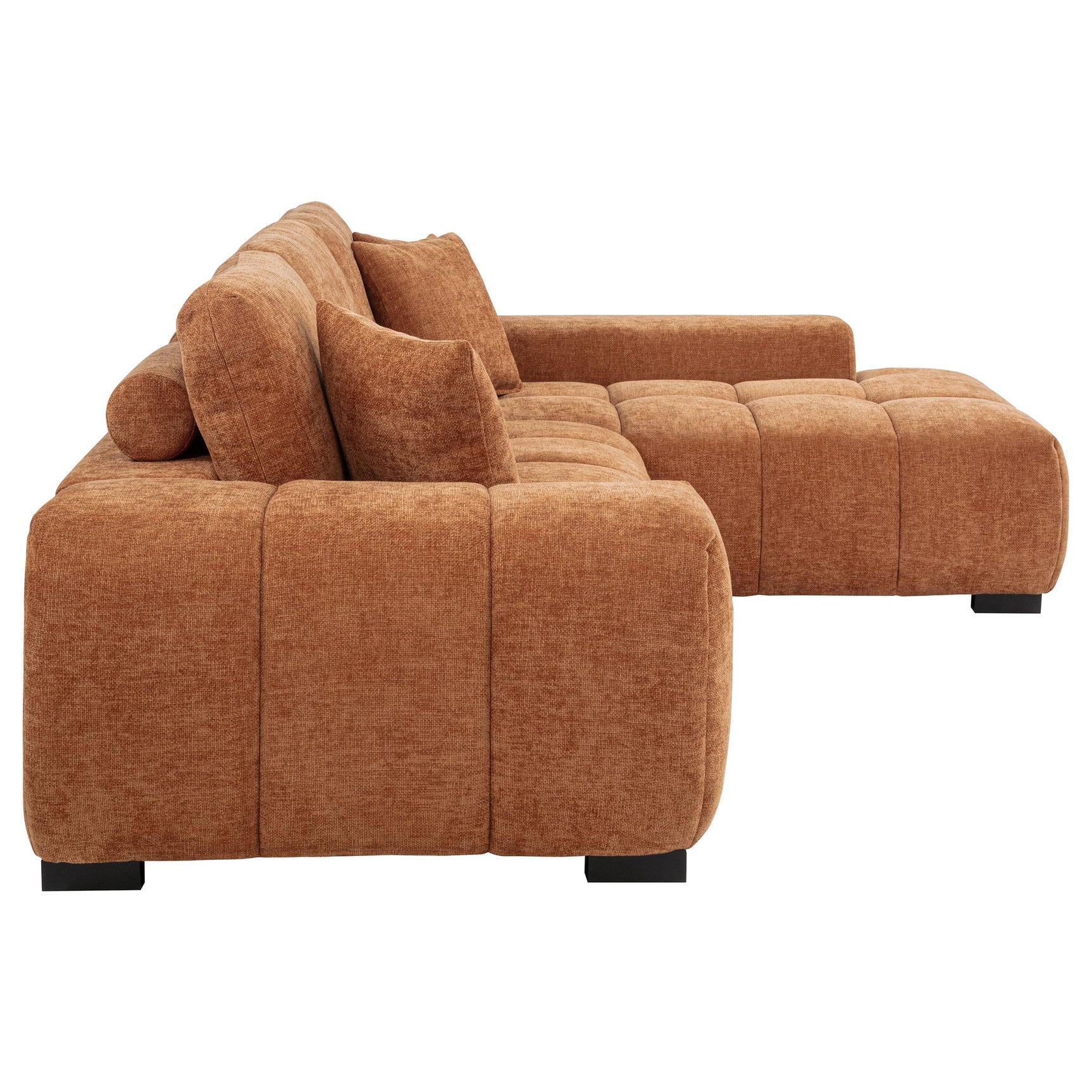 Front view of Octavia sectional chaise sofa in orange fabric