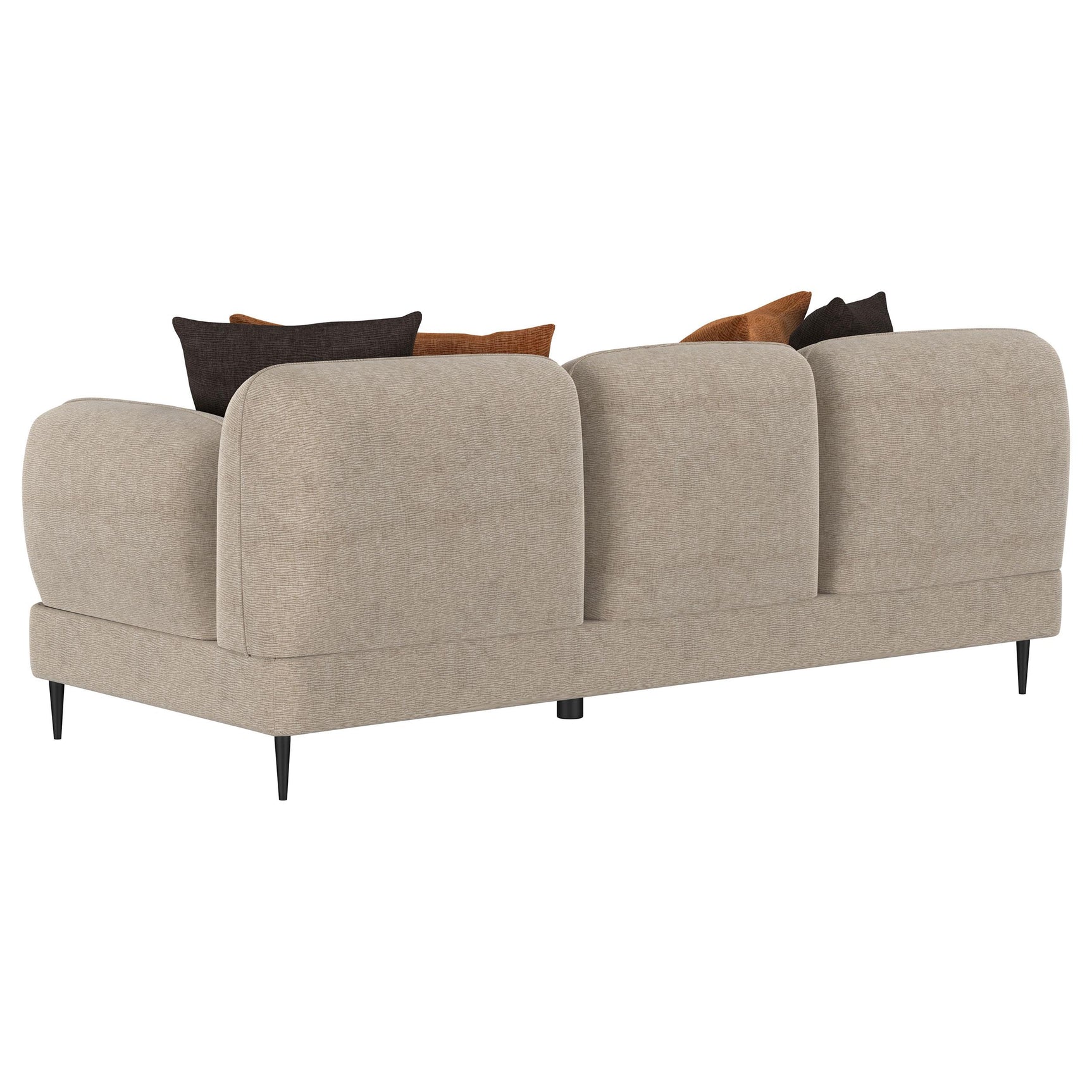 Side angle of Jade chenille loveseat in latte color