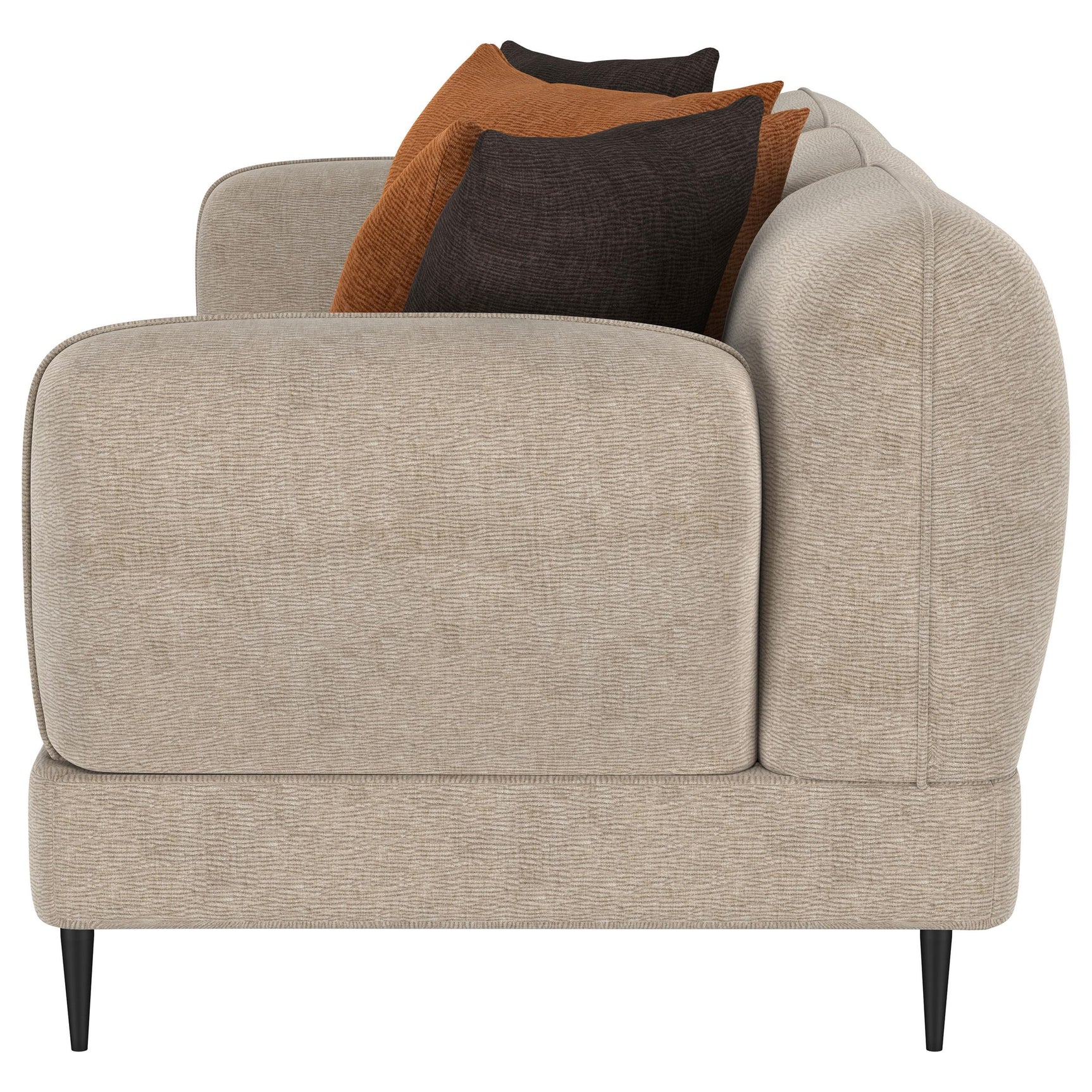 Side angle of Jade chenille sofa in latte
