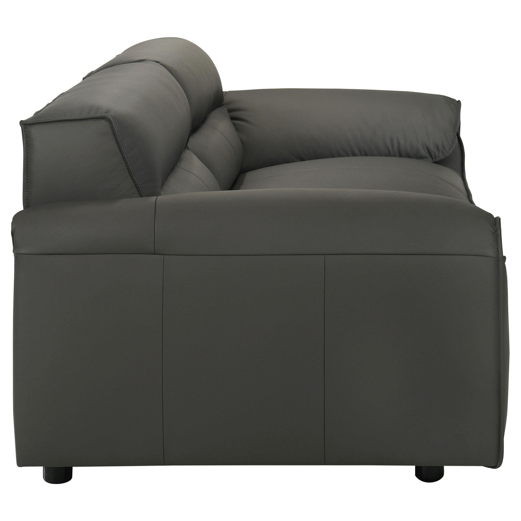 Side profile of Buxton Leather Sofa in graphite