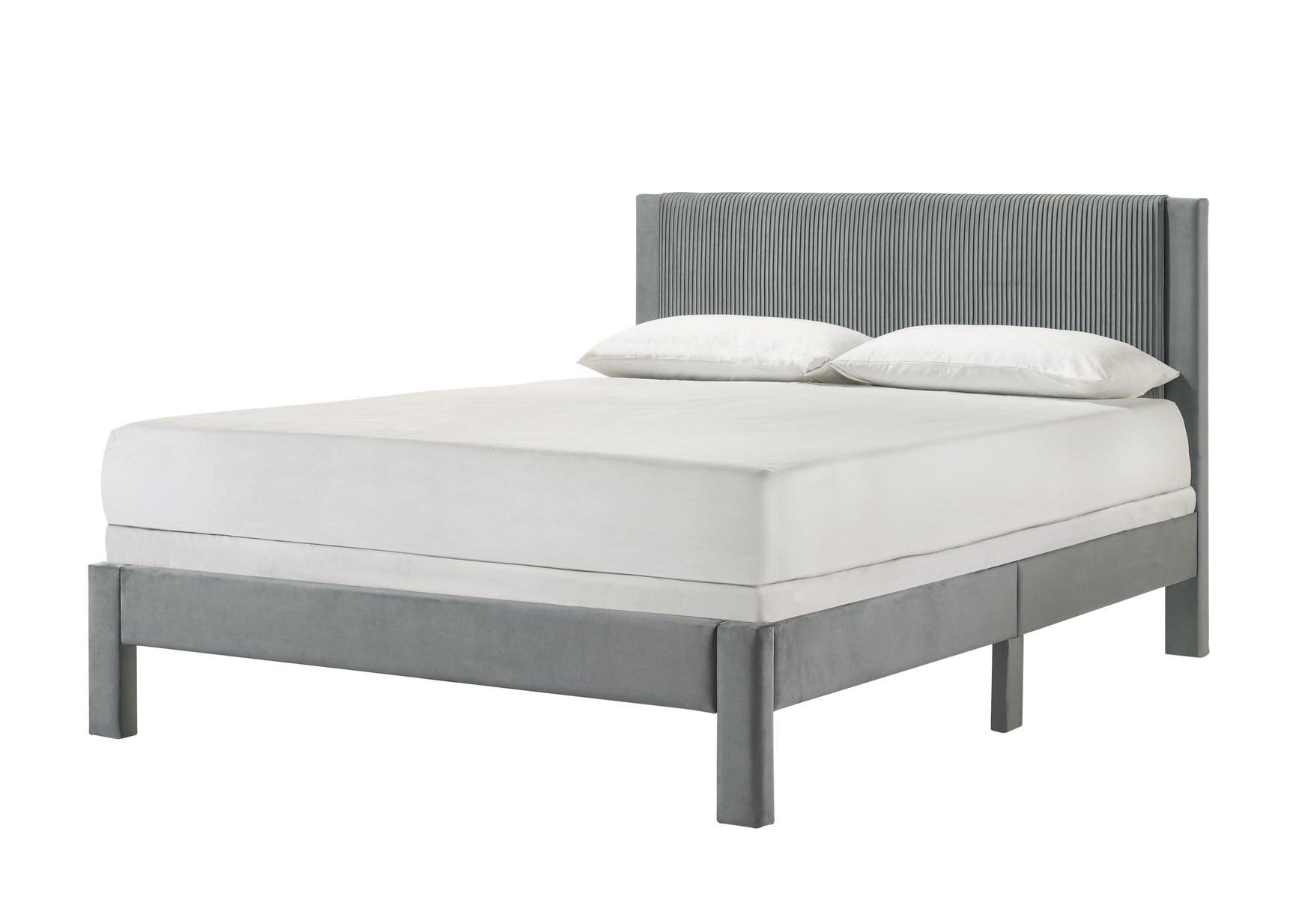 Lucia Queen Upholstered Platform Bed in Light Gray, front view
