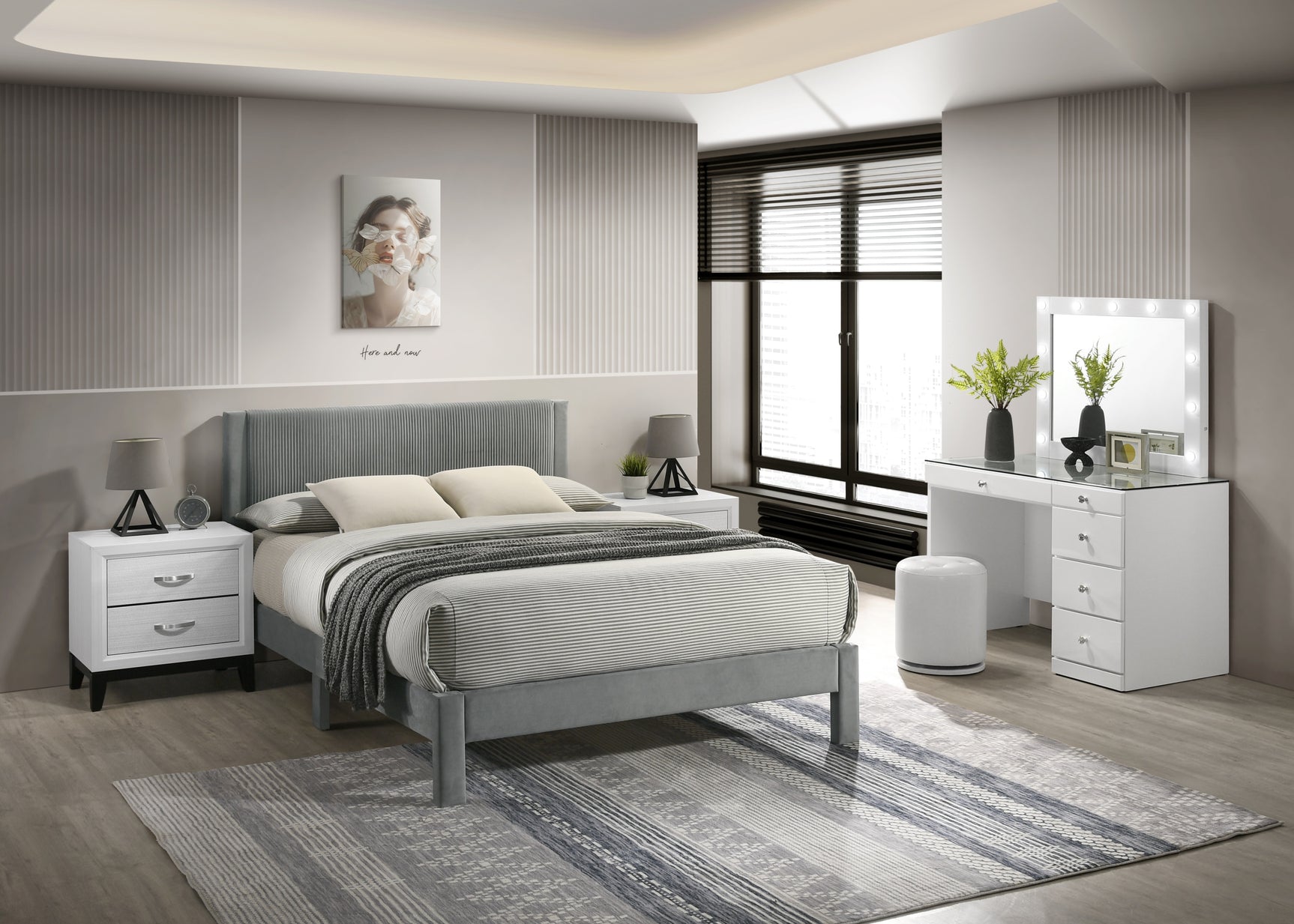 Lucia Upholstered Platform Bed, headboard detail