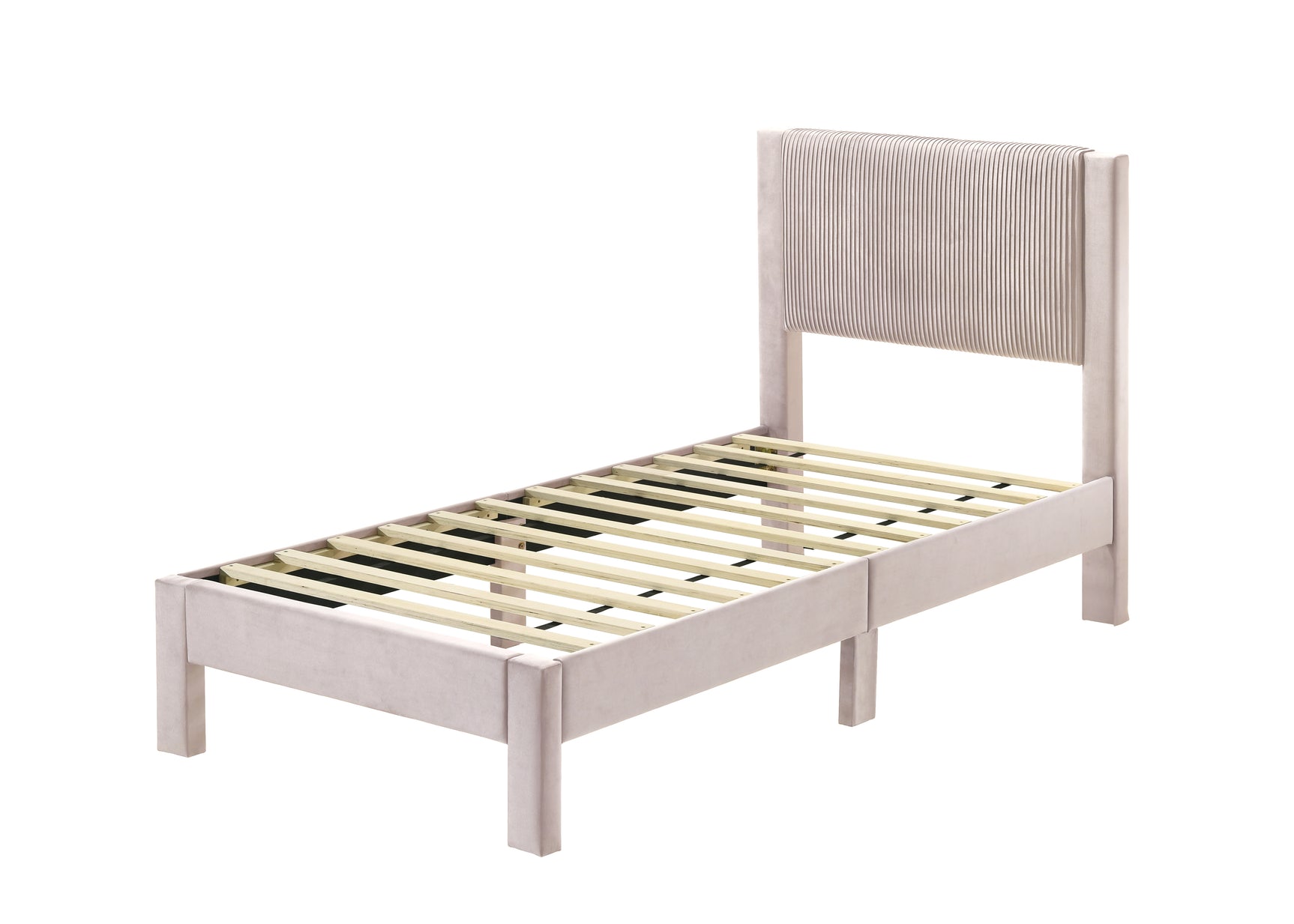Lucia Pink Upholstered Twin Bed side angle
