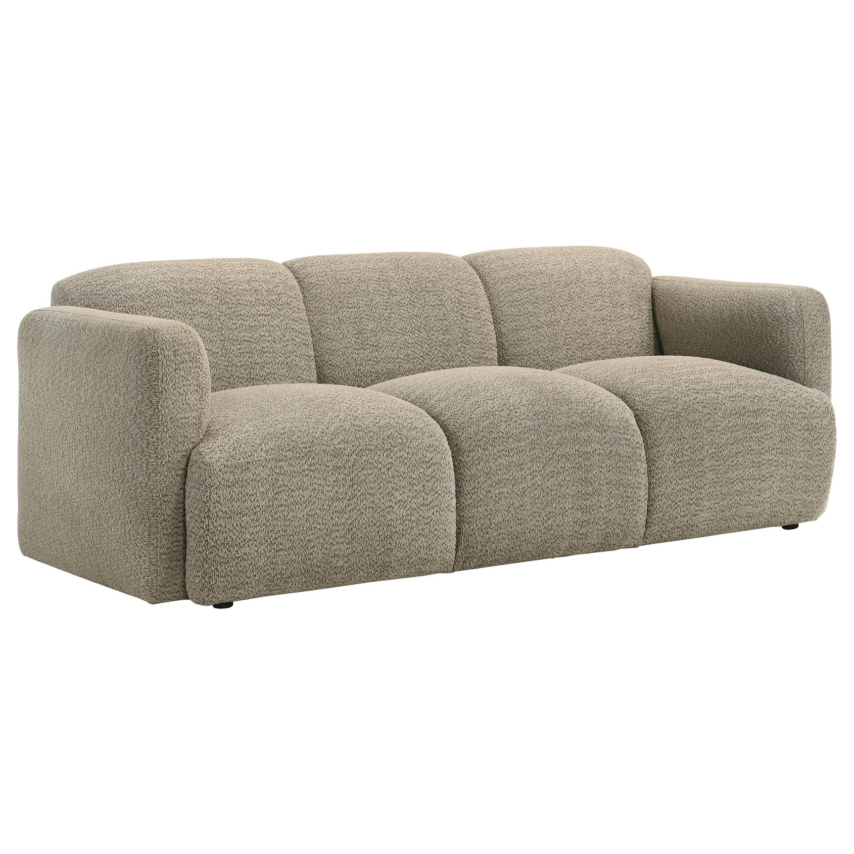 Side view of Dorset brown upholstered sofa and loveseat set