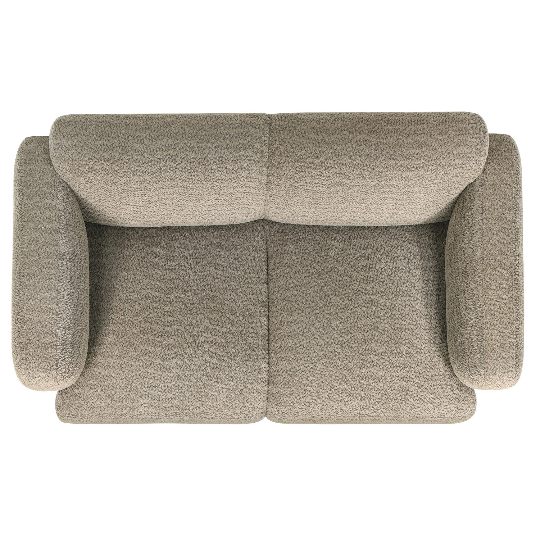 Side angled view of sofa showing upholstery and arms