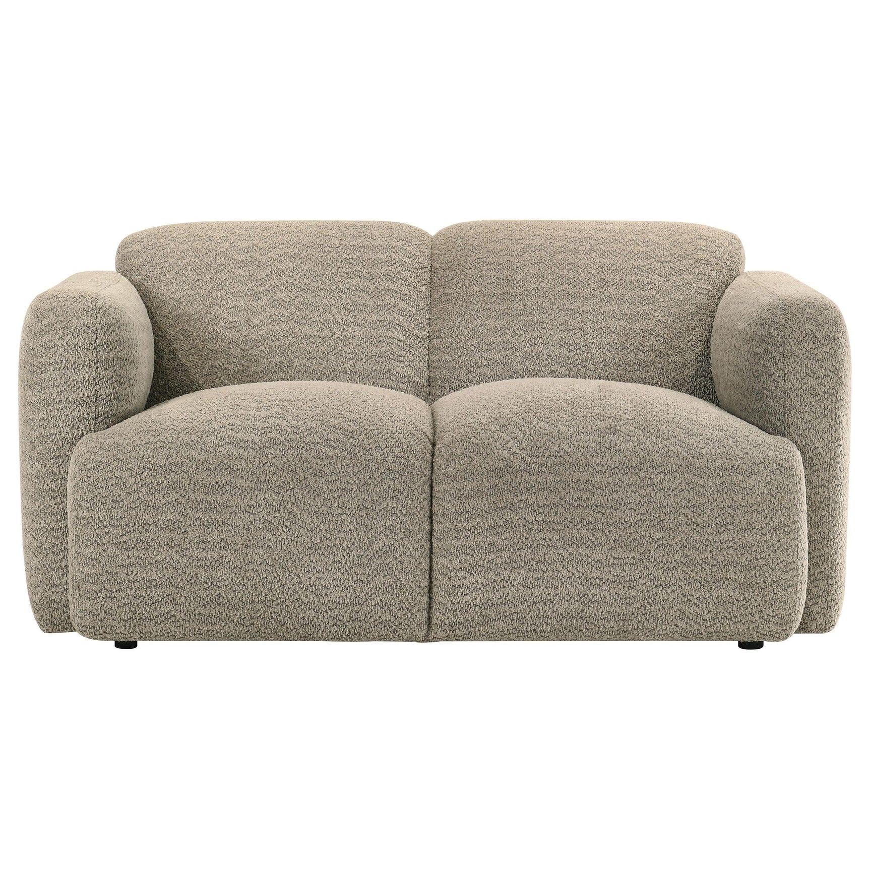 front angle of Dorset sofa and loveseat in brown upholstery