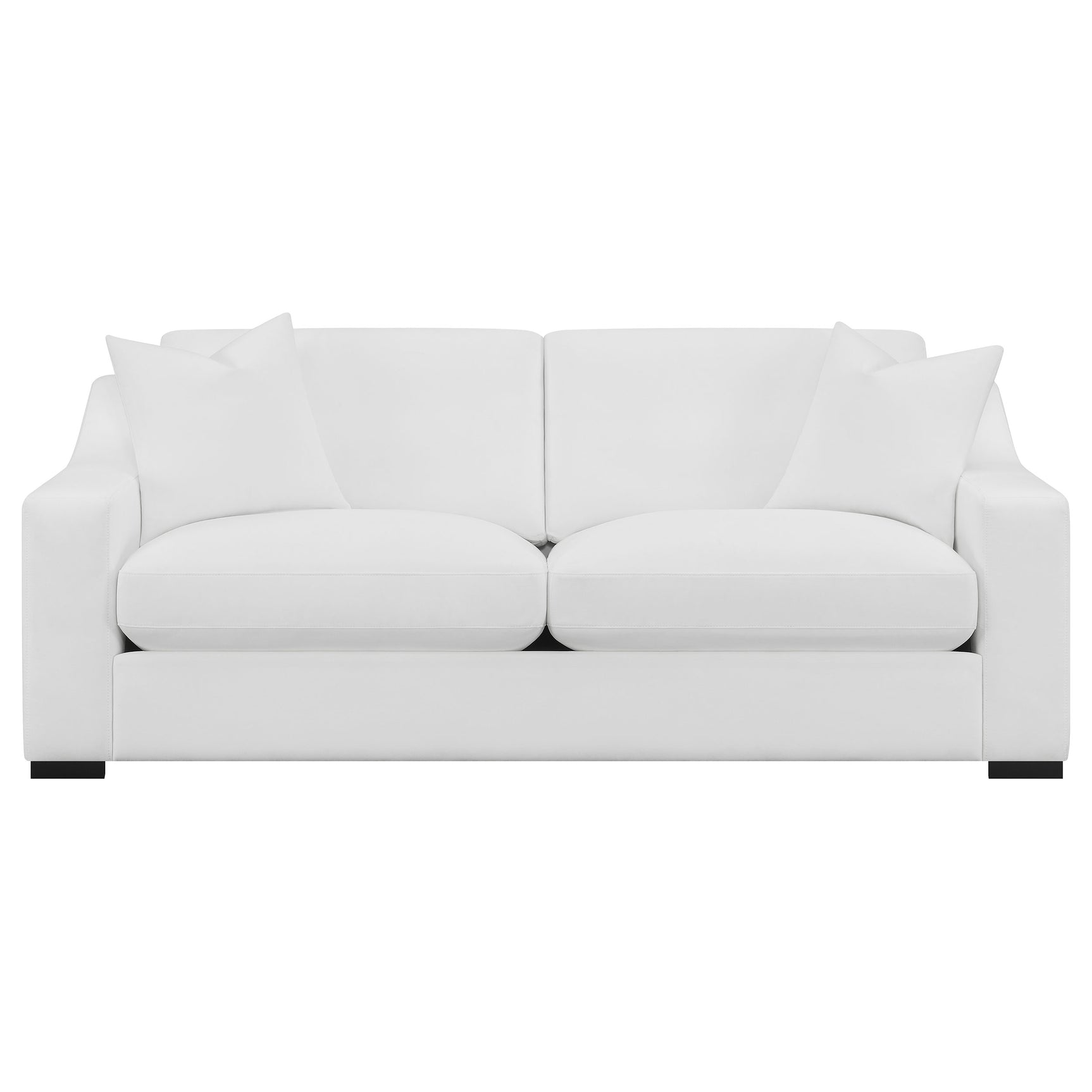 Ashlyn White Upholstered Sofa side view showing sloped arm