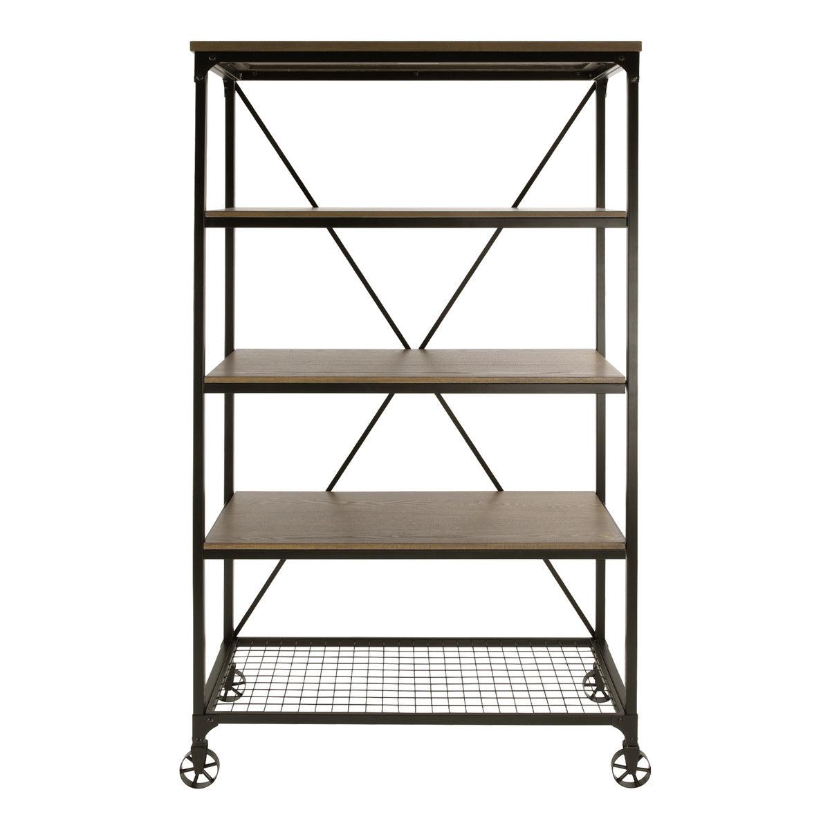Millwood Weathered Natural and Rustic Black Metal Bookcase front view