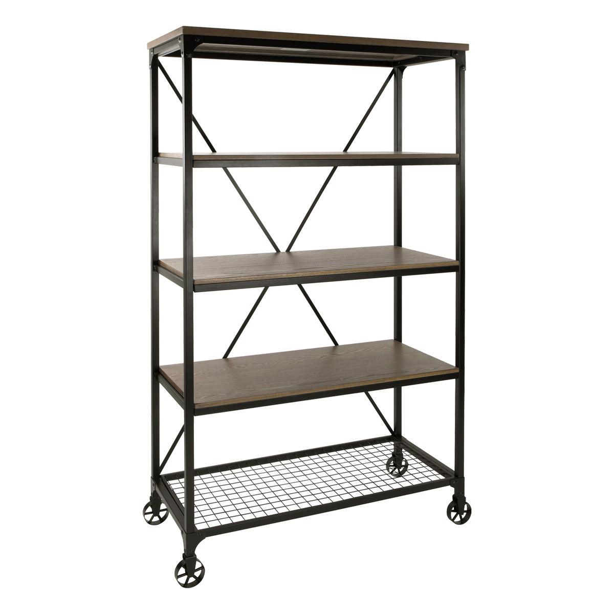 Millwood bookcase with industrial style metal frame and wood shelves