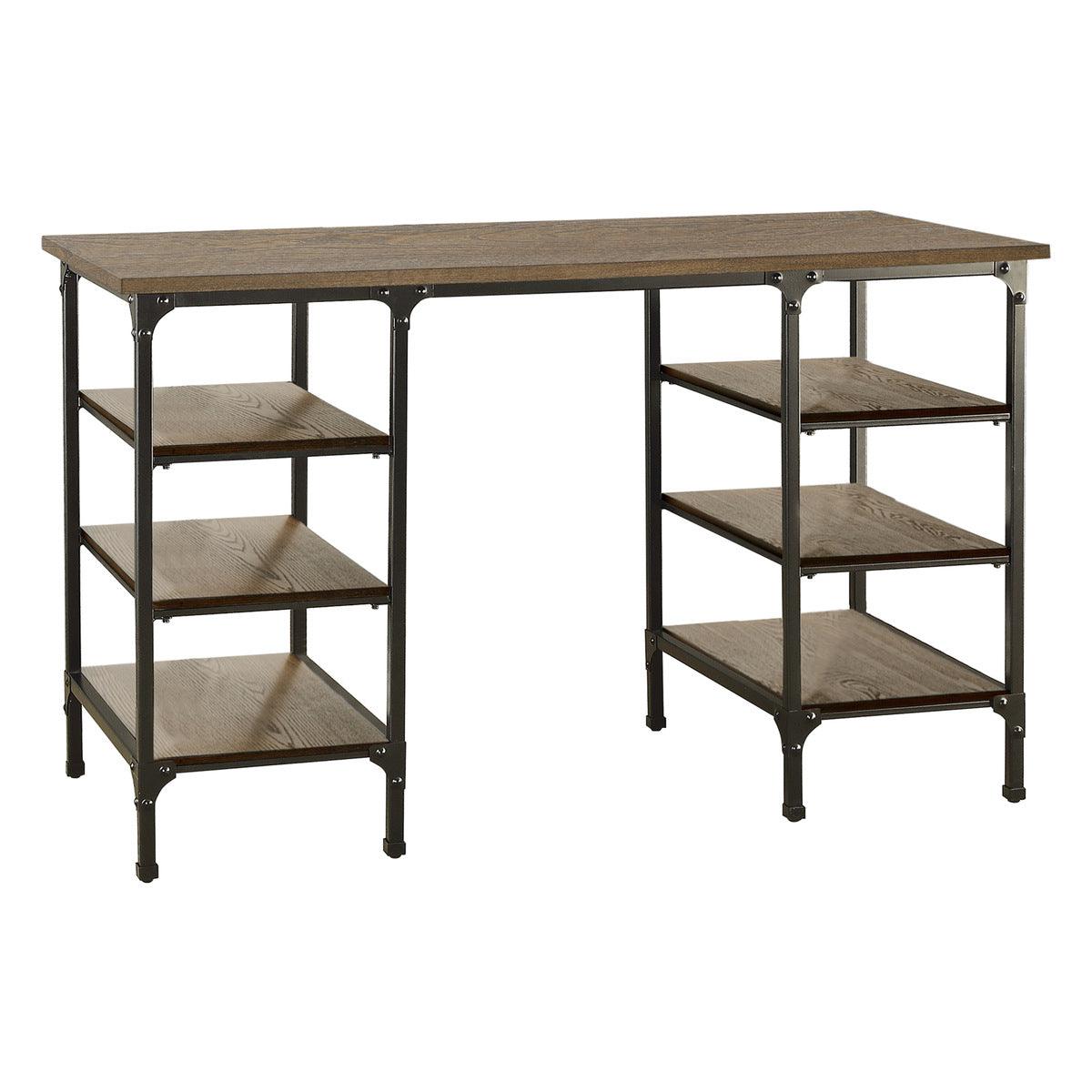 Side angle of Millwood Weathered Natural and Rustic Black Metal Counter Height Writing Desk