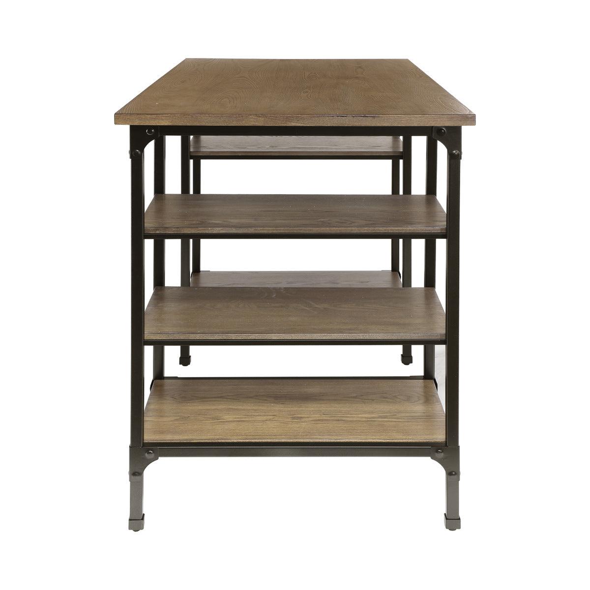 Storage shelf view under Millwood counter height writing desk