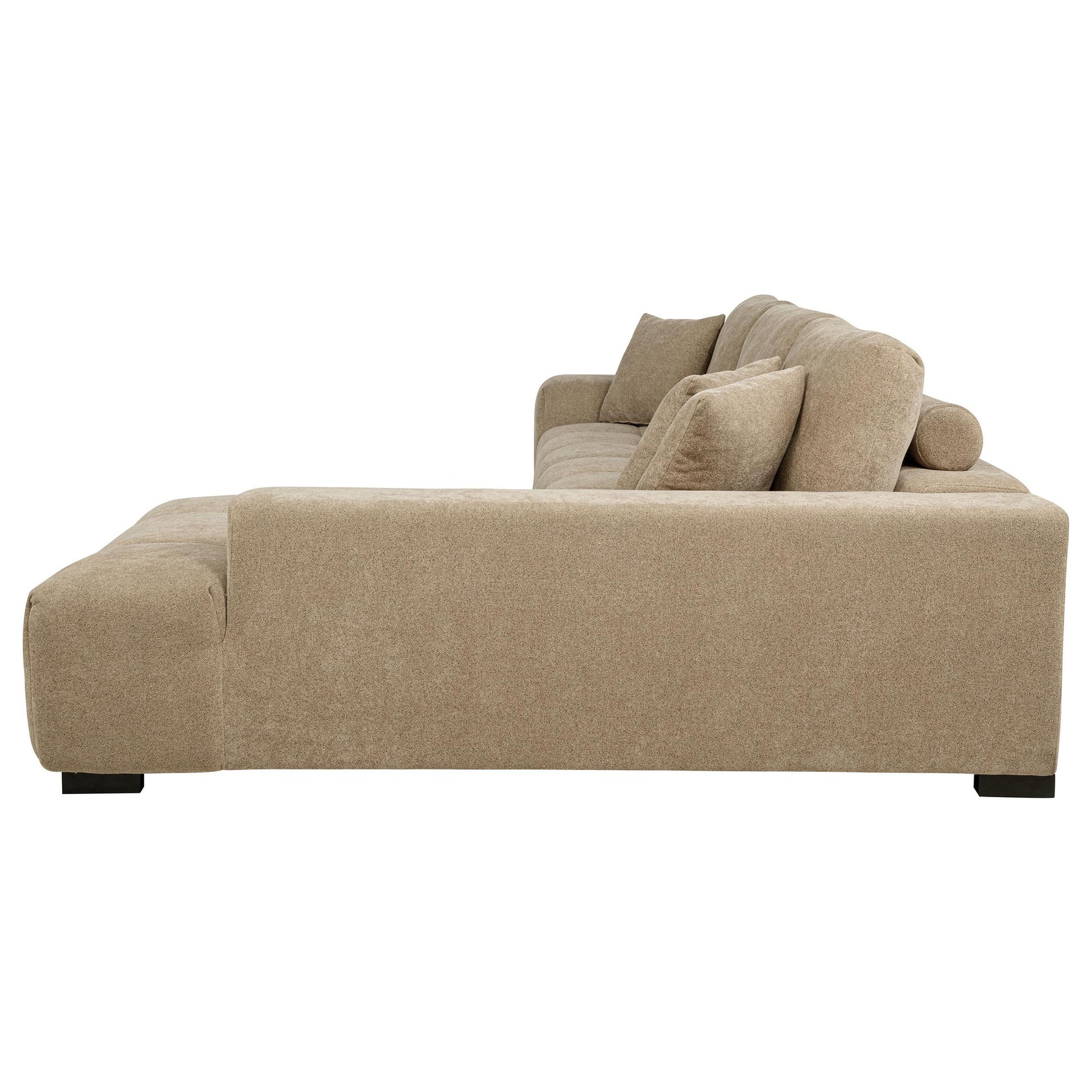 Side perspective of Octavia Upholstered sectional chaise sofa camel