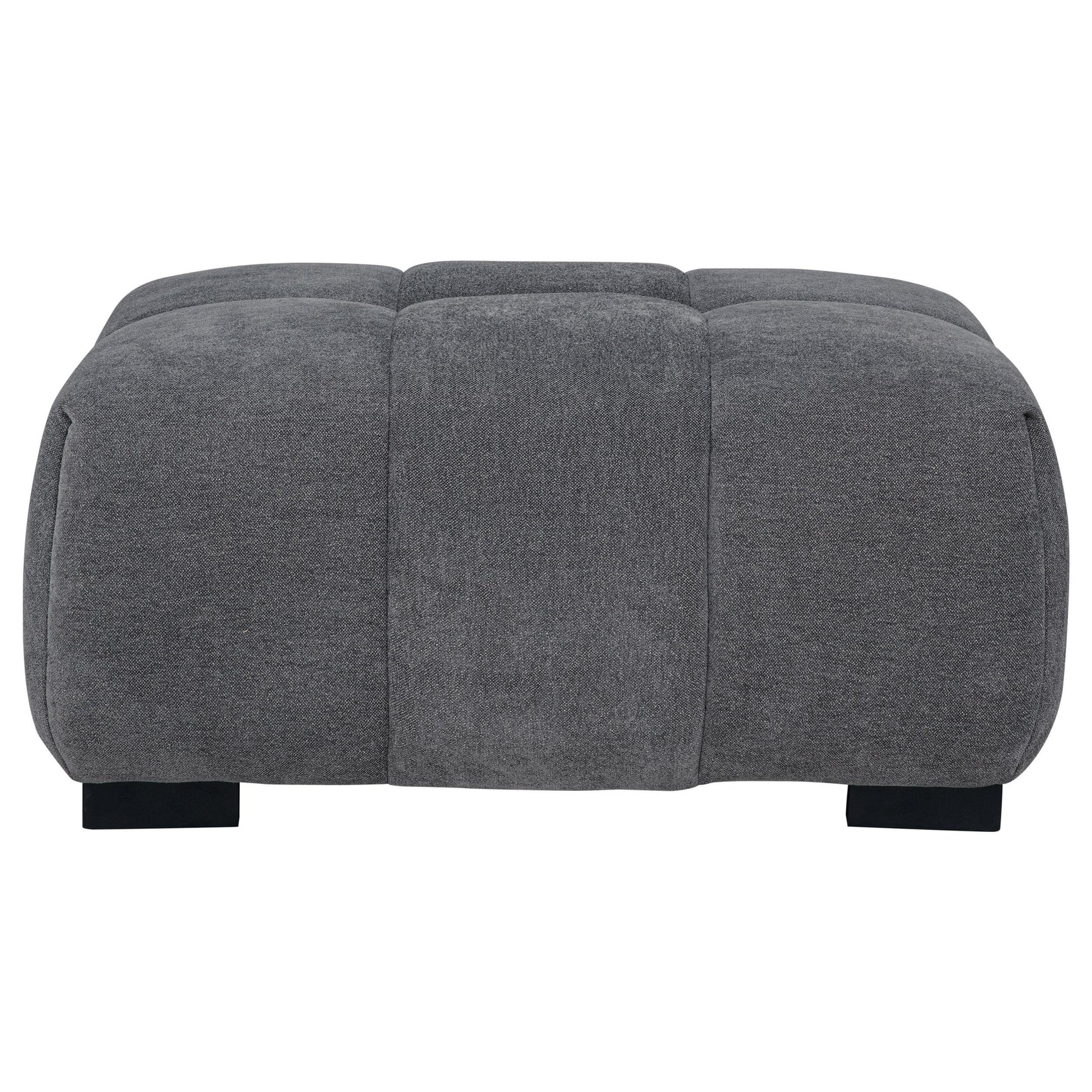 Close-up of charcoal grey fabric and tufting on Octavia Ottoman